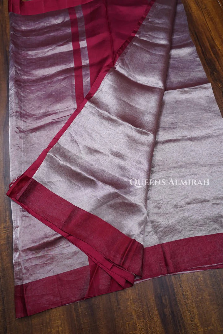 Silver With Maroon Banarasi Tissue Saree