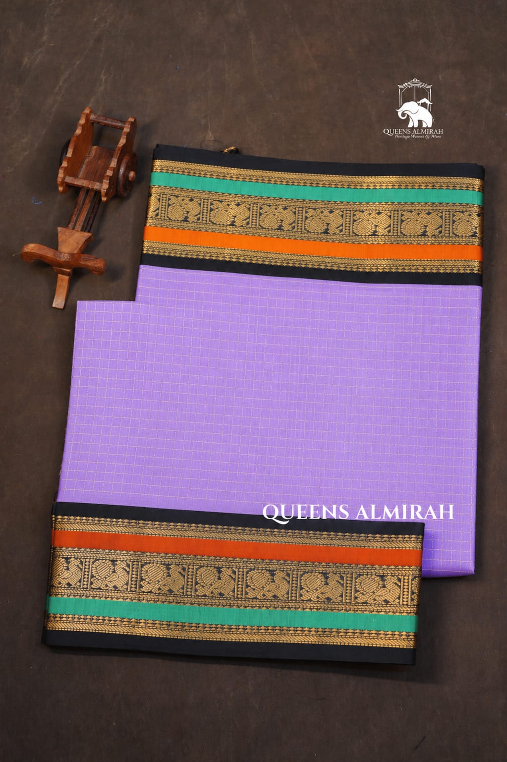 Lilac Purple Kattam With Black Pure Silk Cotton Saree