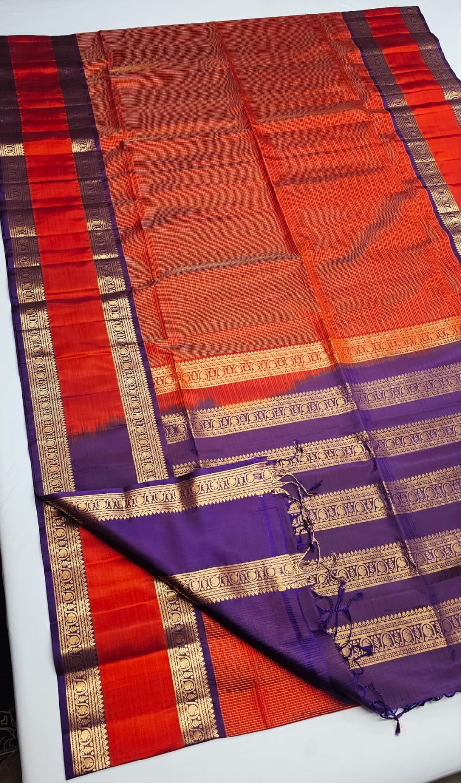 Red With Purple Rettapetta Border Payadi Pure Soft Silk Saree