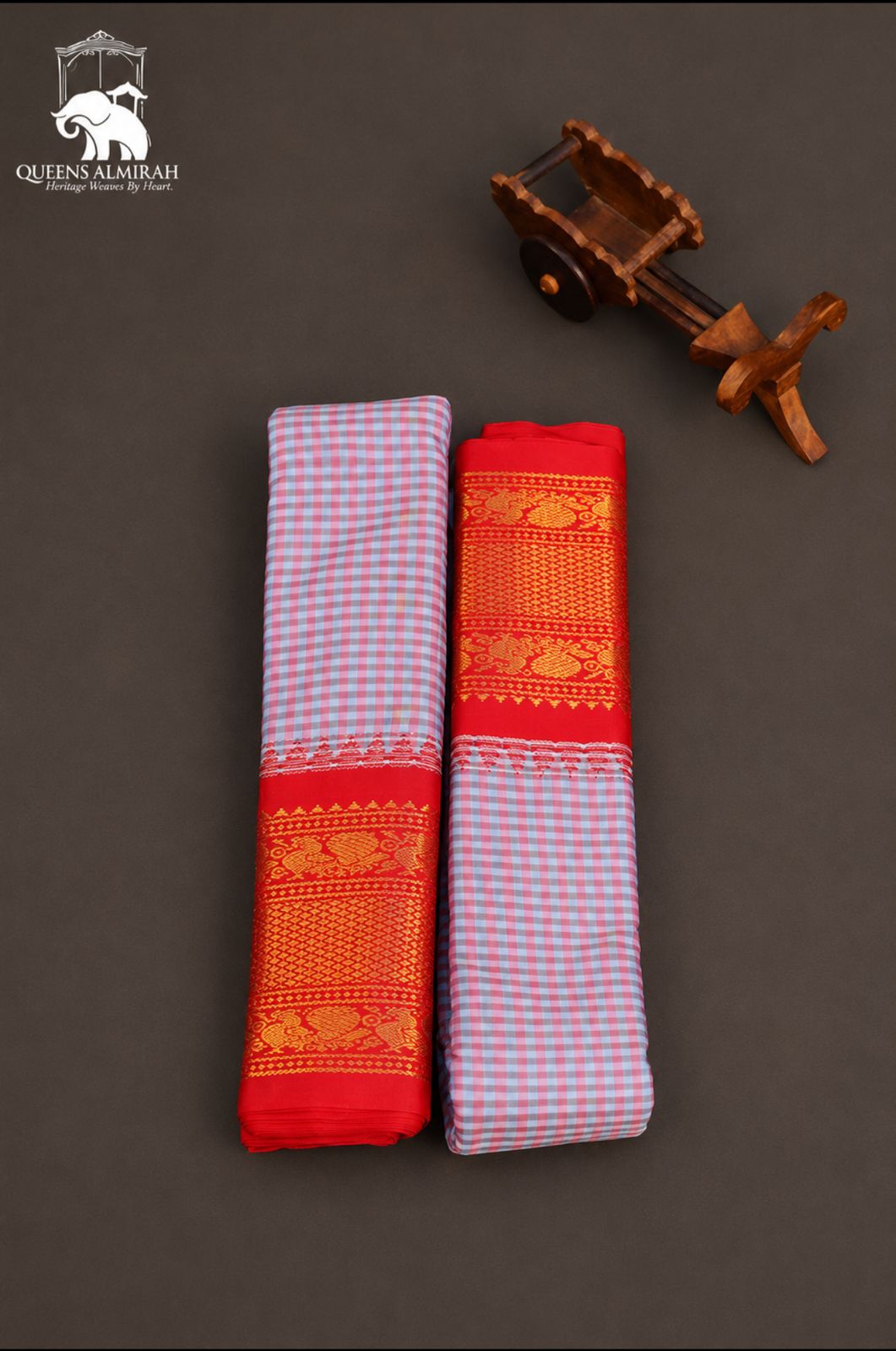Red And Grey With Red Border  Semi Gadwal Silk Saree