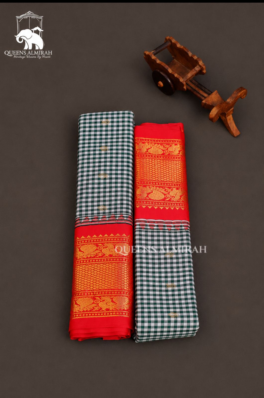 Green Kattam Butta With Red Border Semi Gadwal Silk Saree