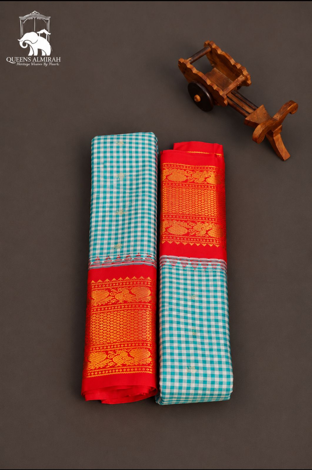 Blue Kattam With Red Border Border Semi Gadwal Silk Saree
