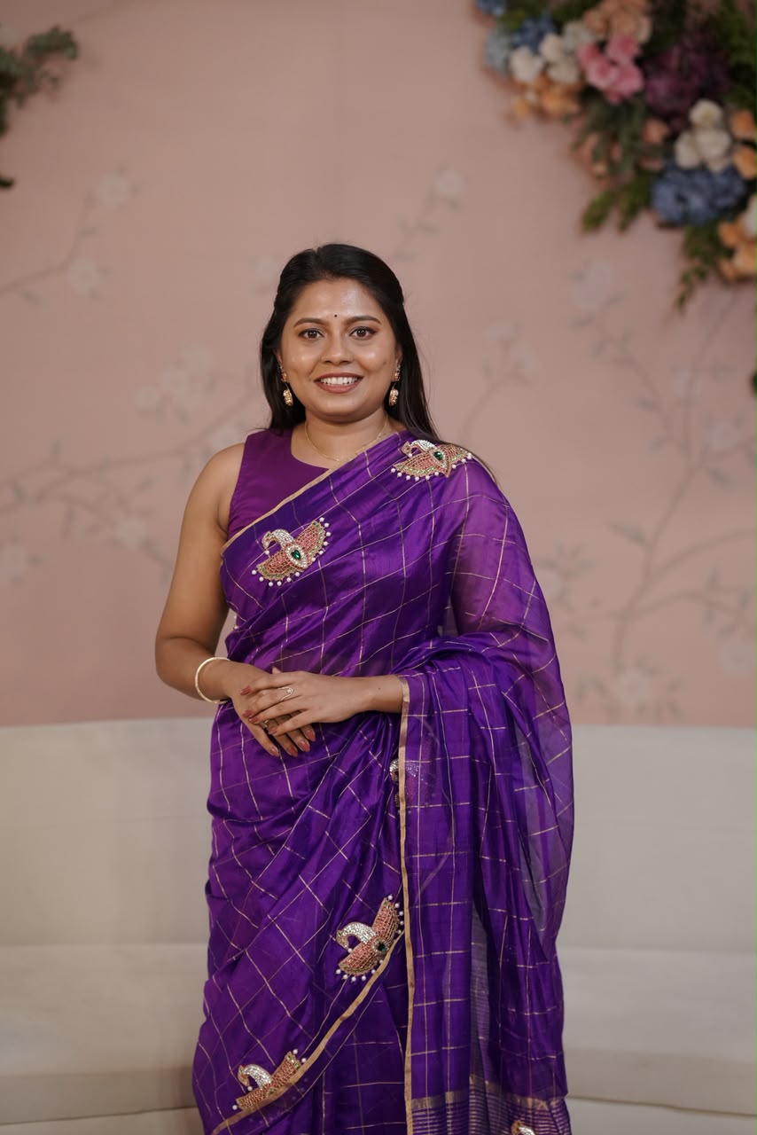 Purple Maya Pakshi Designer Pure Chanderi Silk Saree