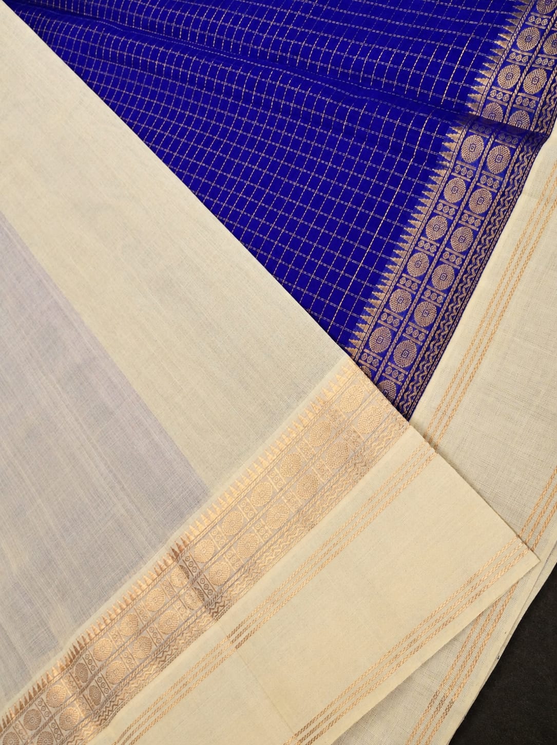 Blue With Off White Pure Silk Cotton Saree