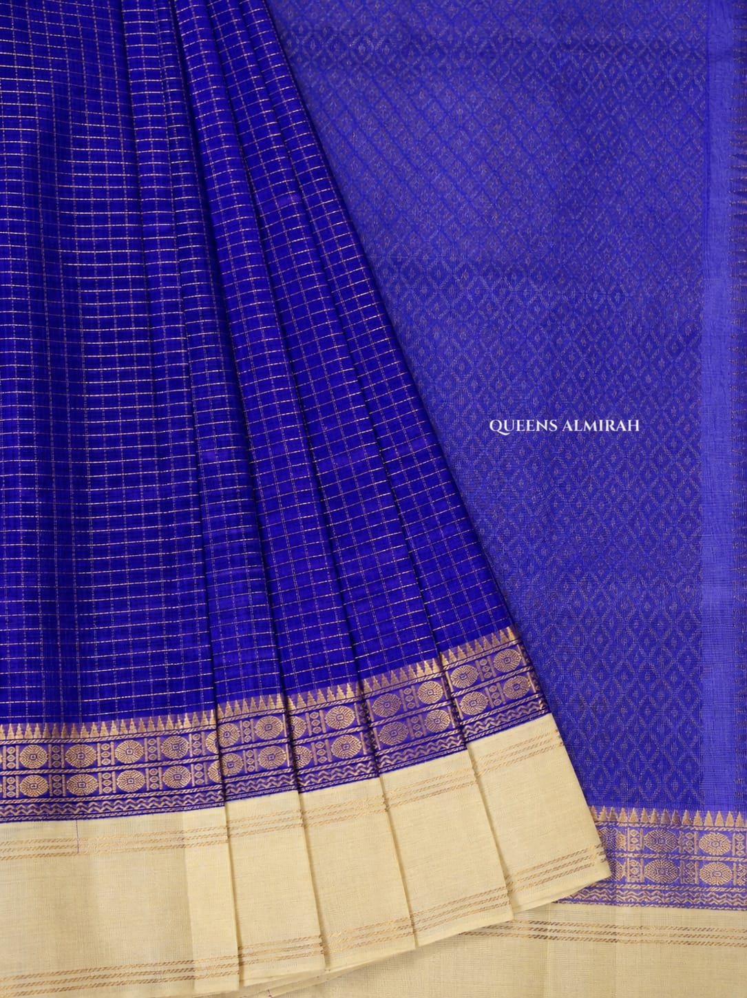 Blue With Off White Pure Silk Cotton Saree