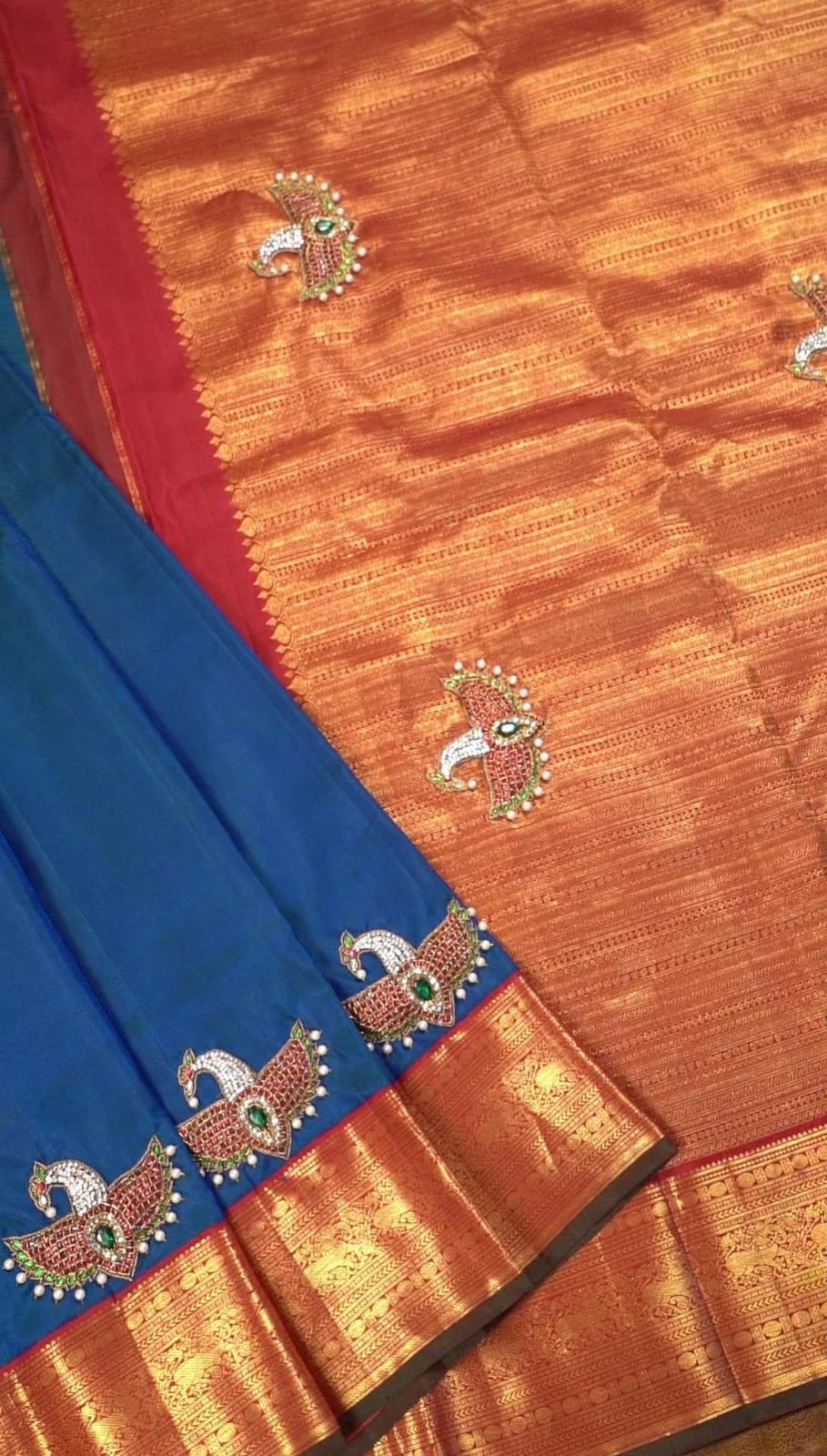Peacock Blue Mayapakshi Designer Pure Kanchivaram Silk Saree