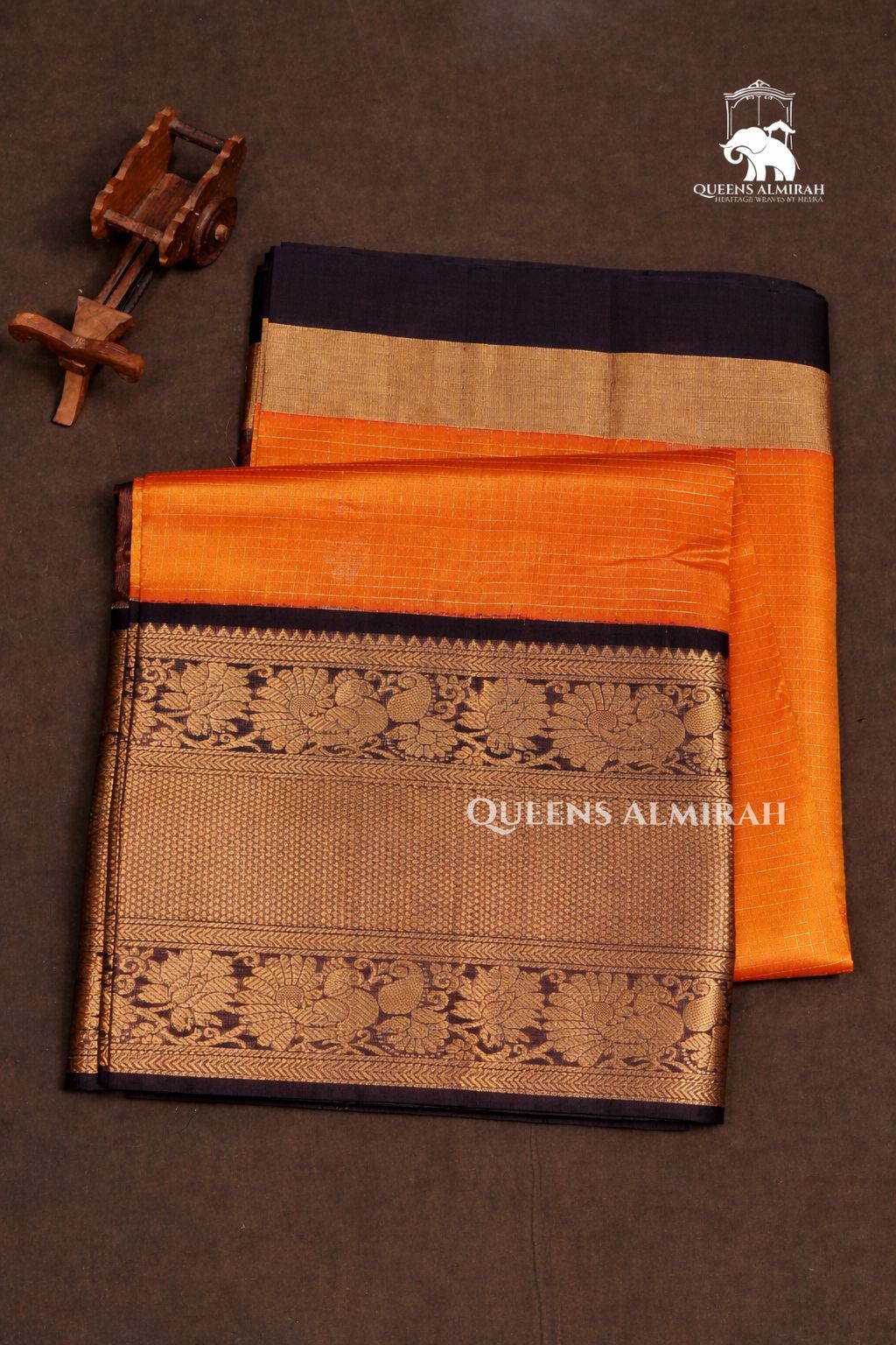 Orange With Coffee Brown Pure Silk Cotton Saree