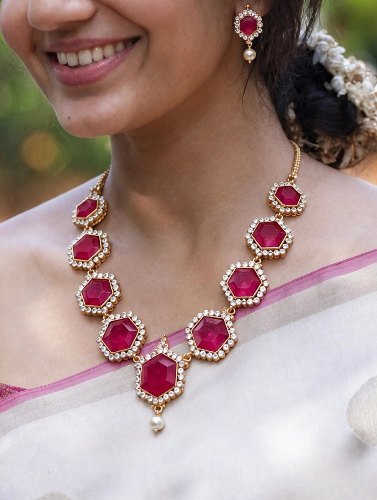 Raja Aabharana Necklace - Pink