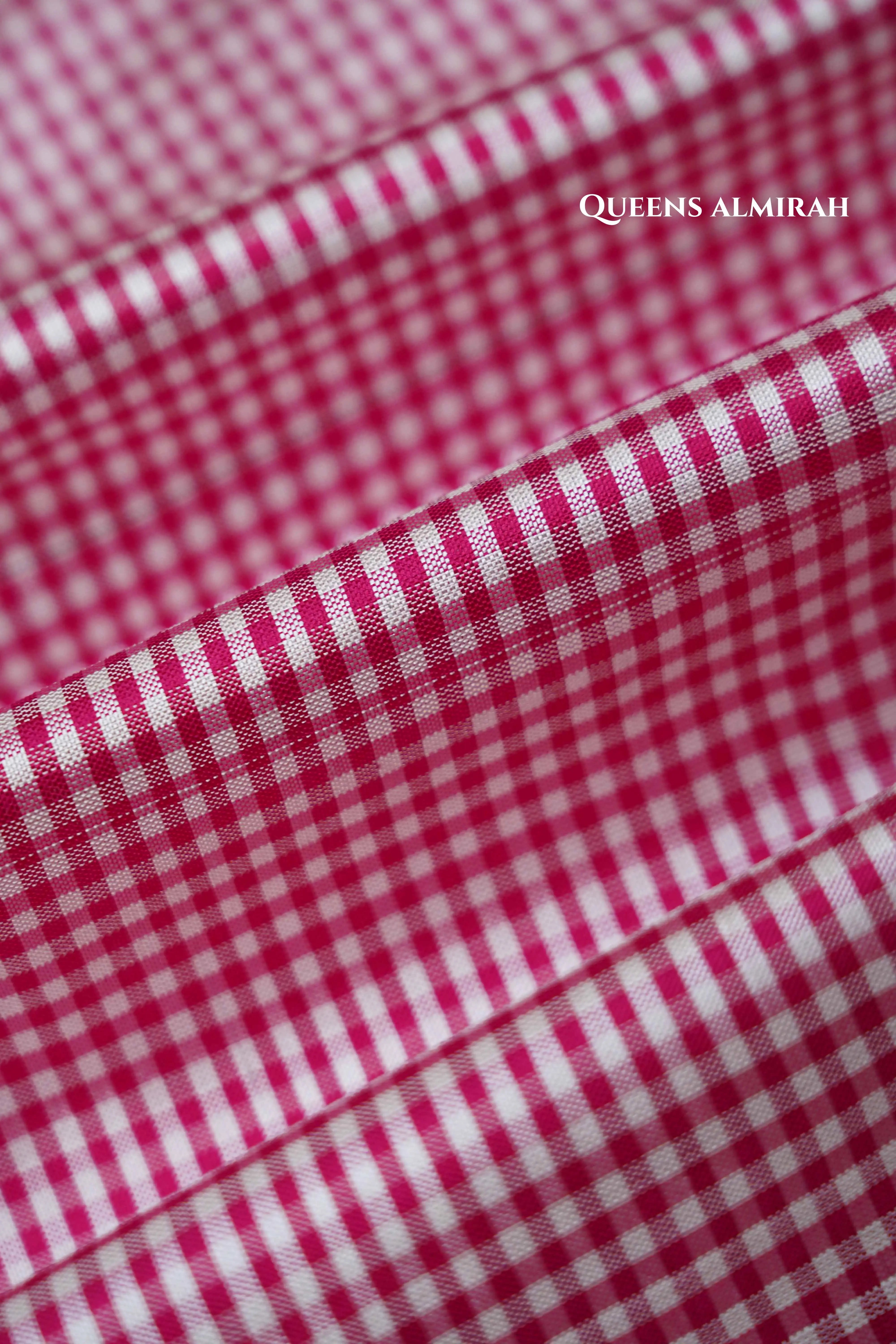 White And Pink Checks With Black Pure Ikat Silk Saree - Queens Jewel Emporium