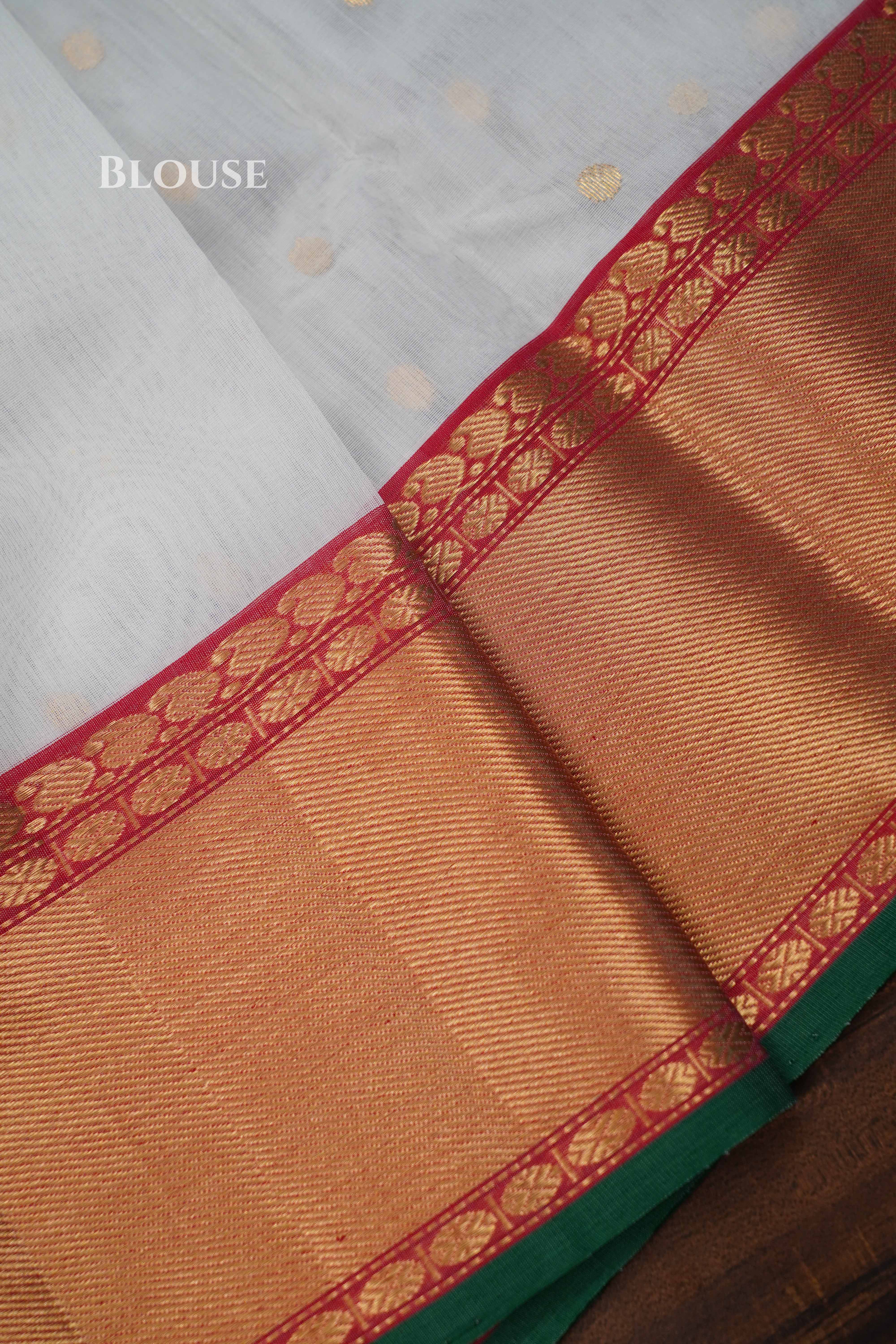 White Chanderi Katan Handloom Silk Saree QUEENS ALMIRAH