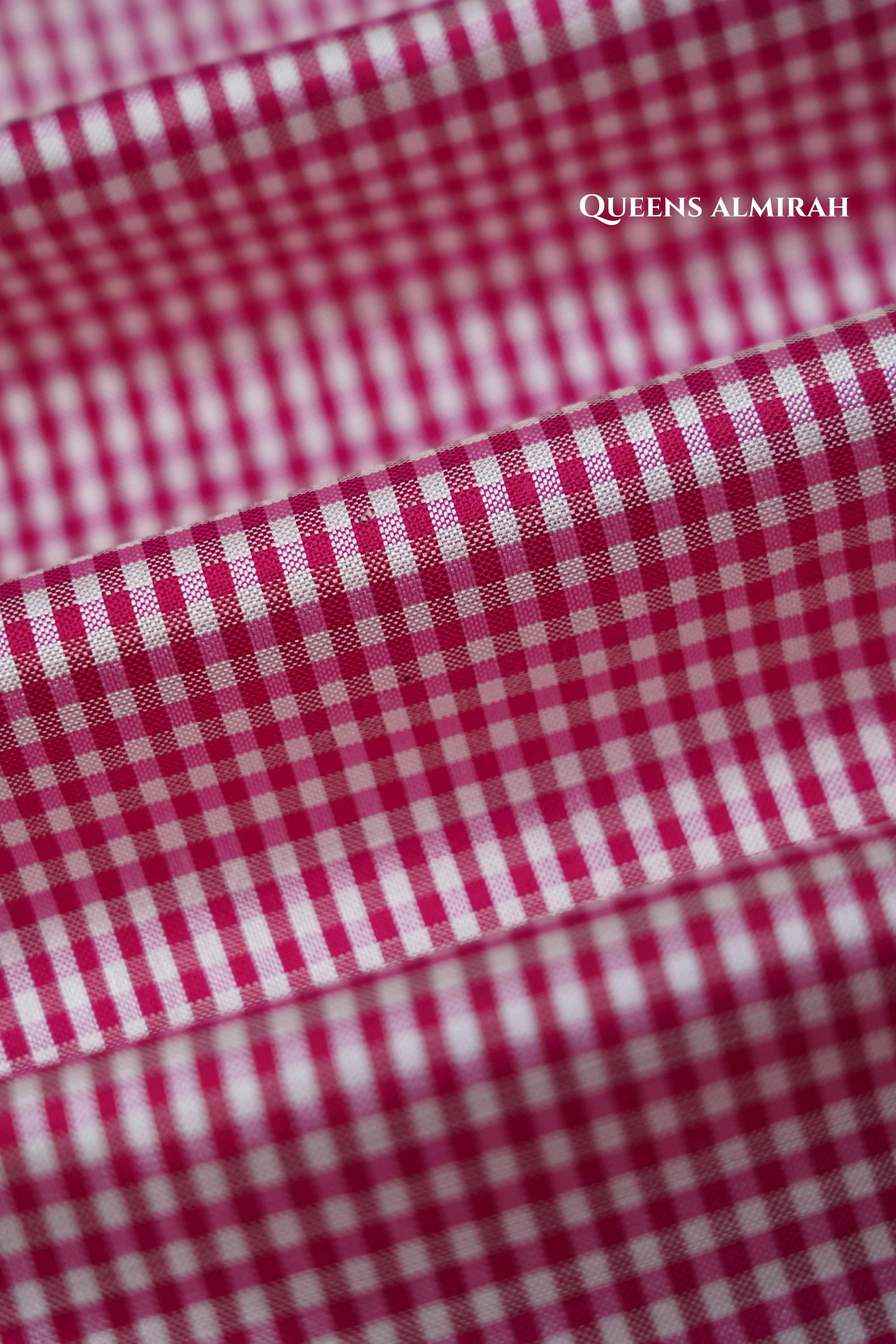 White Checks With Jazzberry Jam Pink Pure Ikat Silk Saree - Queens Jewel Emporium