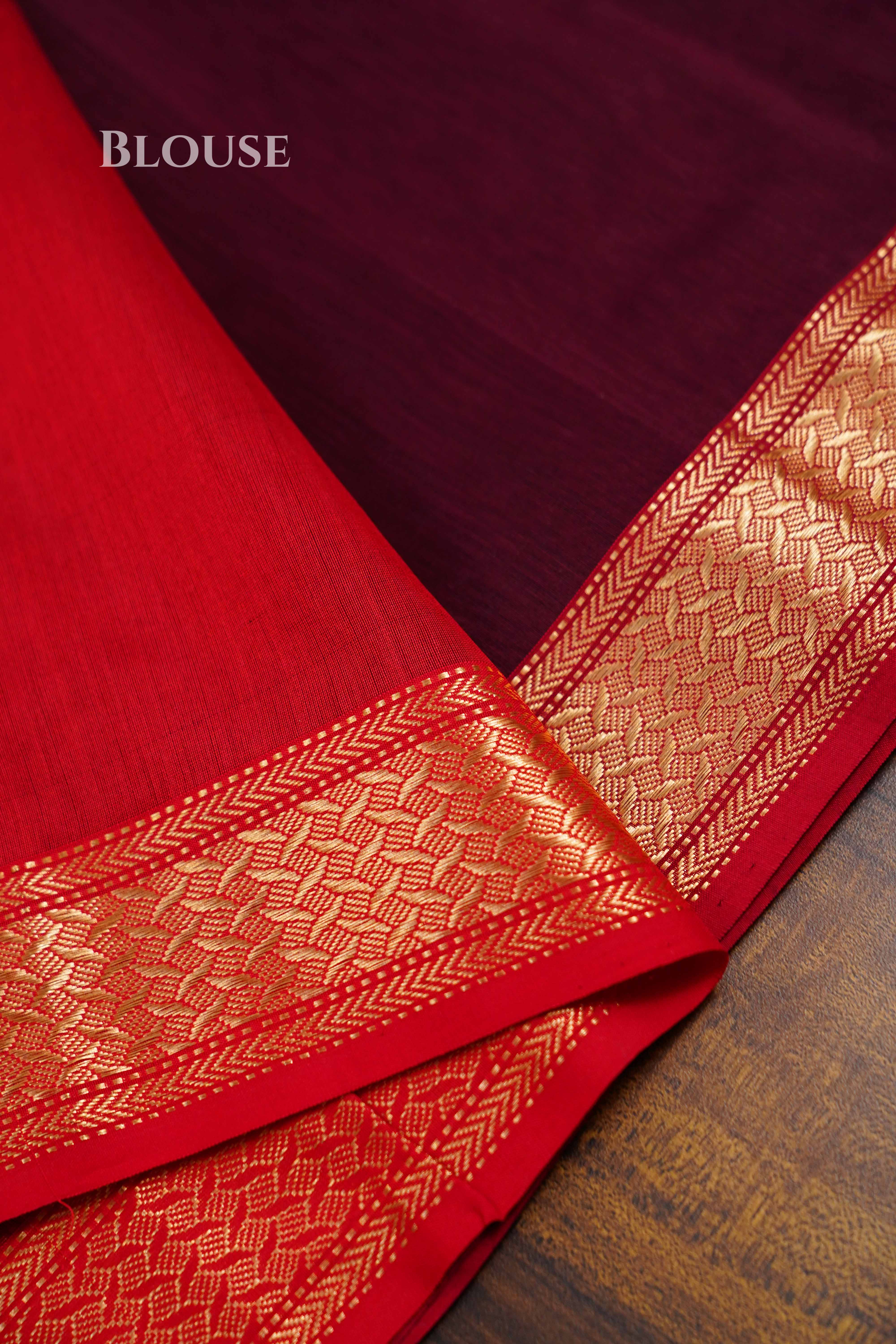 Wine Berry Maheshwari Silk Cotton Saree QUEENS ALMIRAH
