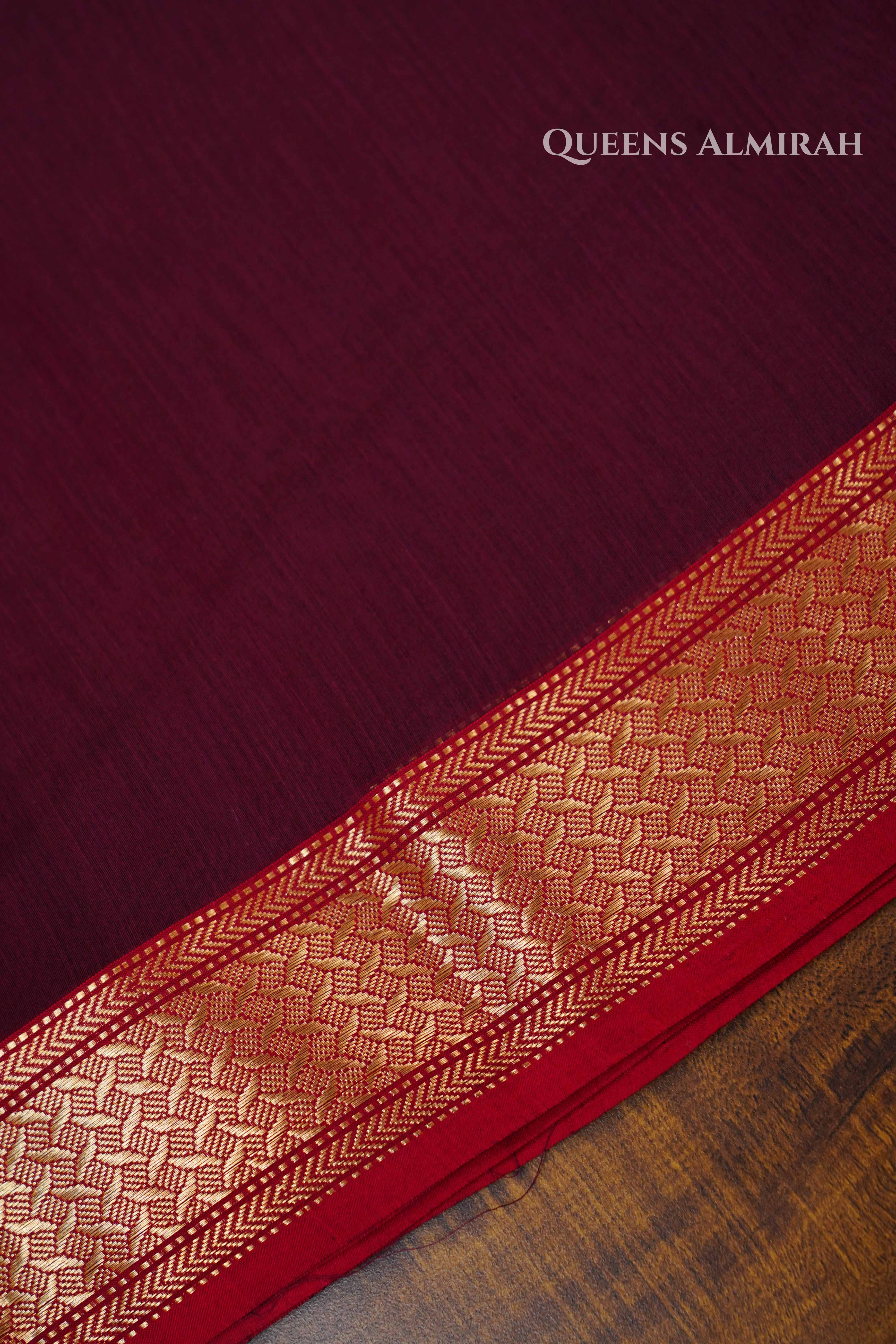 Wine Berry Maheshwari Silk Cotton Saree QUEENS ALMIRAH
