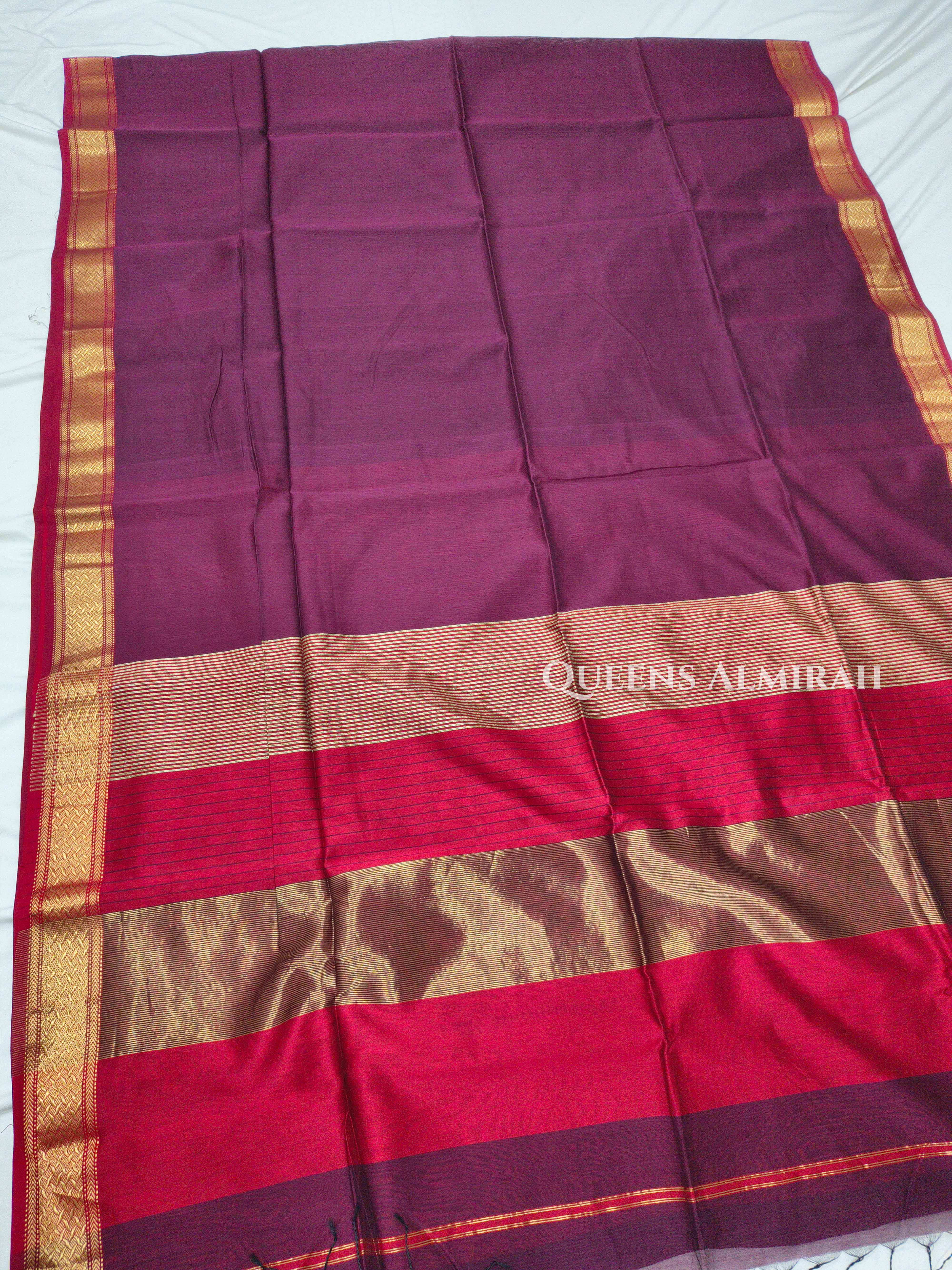 Wine Berry Maheshwari Silk Cotton Saree QUEENS ALMIRAH