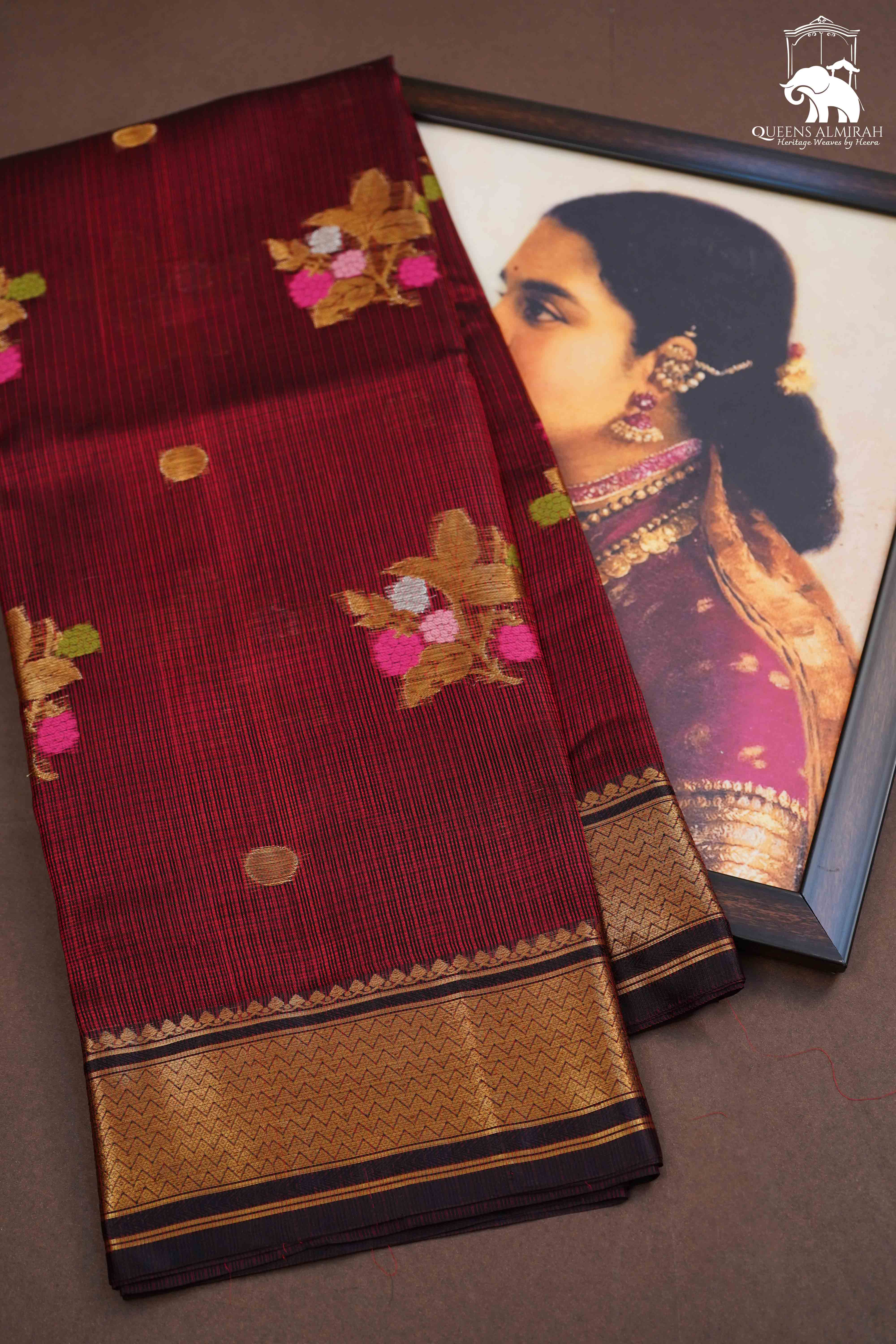WINE RED PURE KOTA SILK SAREE - Queens Jewel Emporium