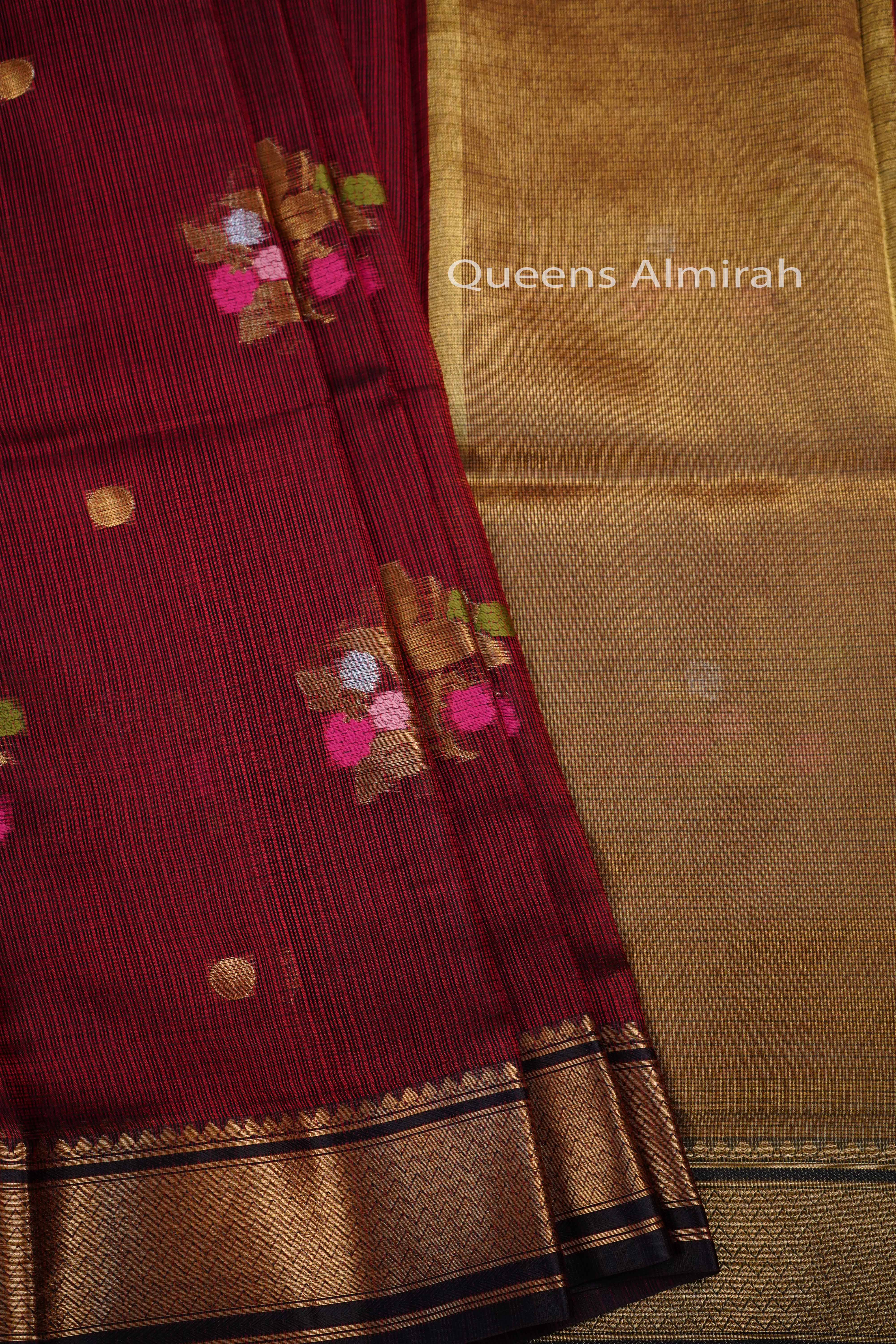 WINE RED PURE KOTA SILK SAREE - Queens Jewel Emporium