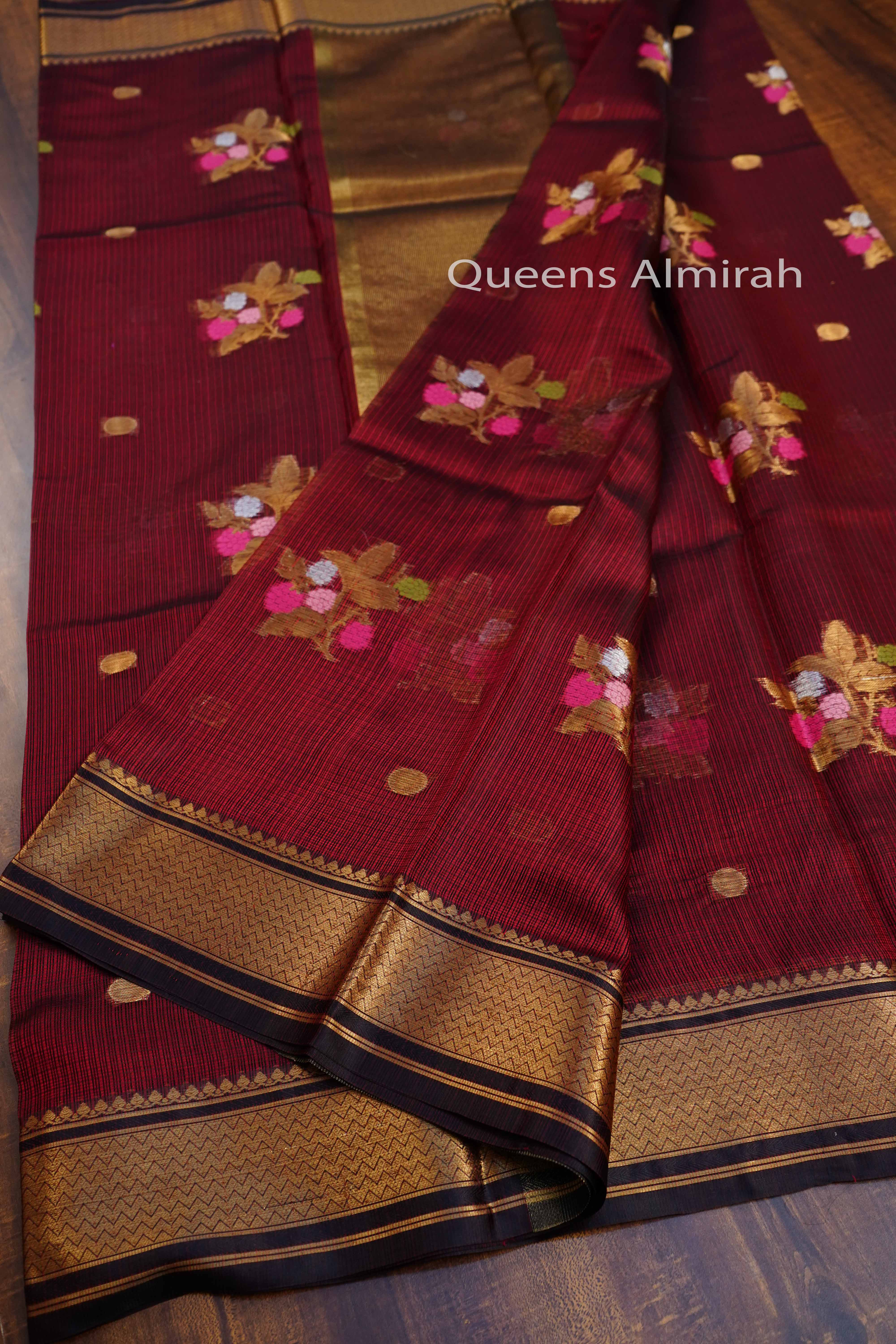 WINE RED PURE KOTA SILK SAREE - Queens Jewel Emporium