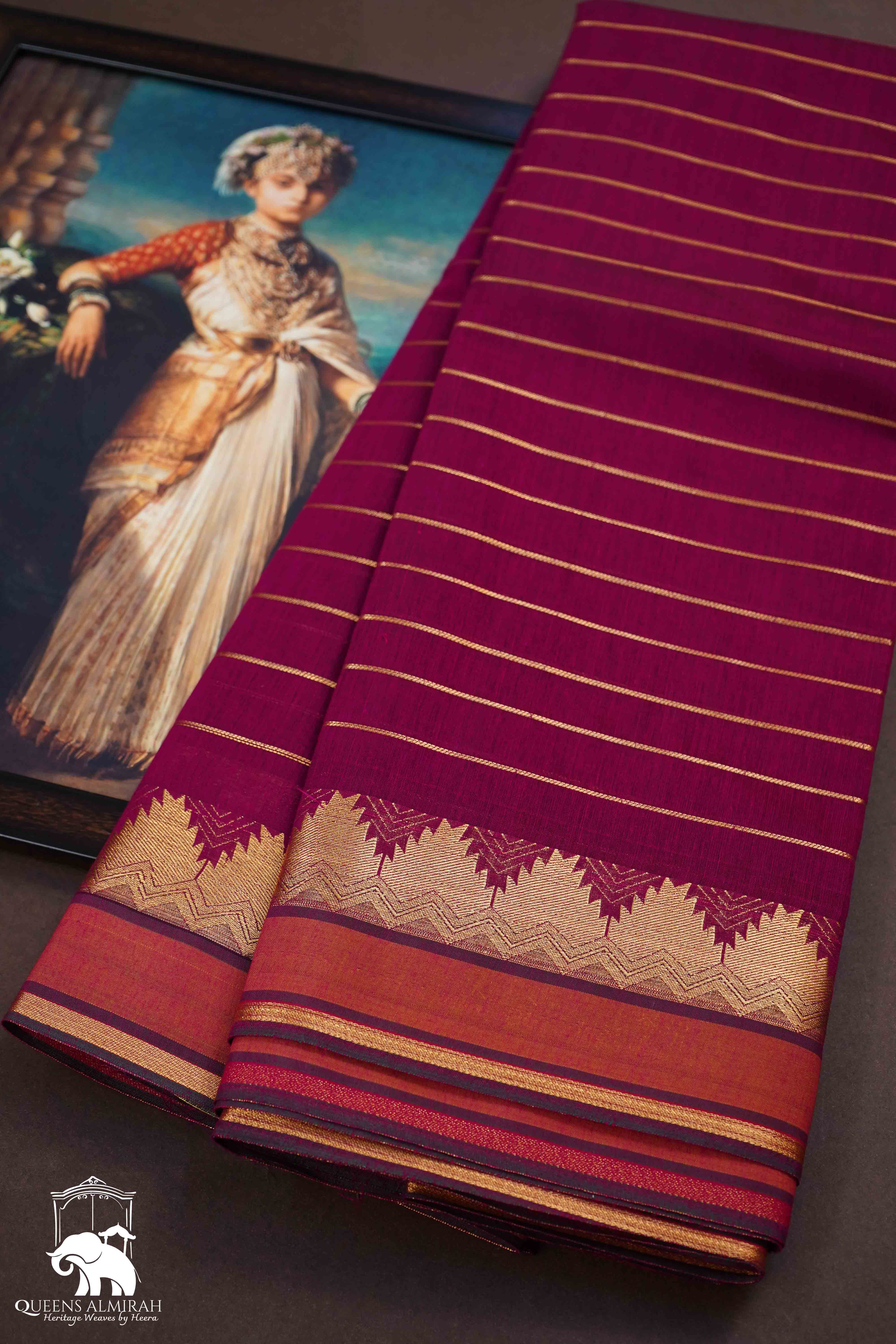 WINE RED PUURE SILK COTTON SAREE - Queens Jewel Emporium