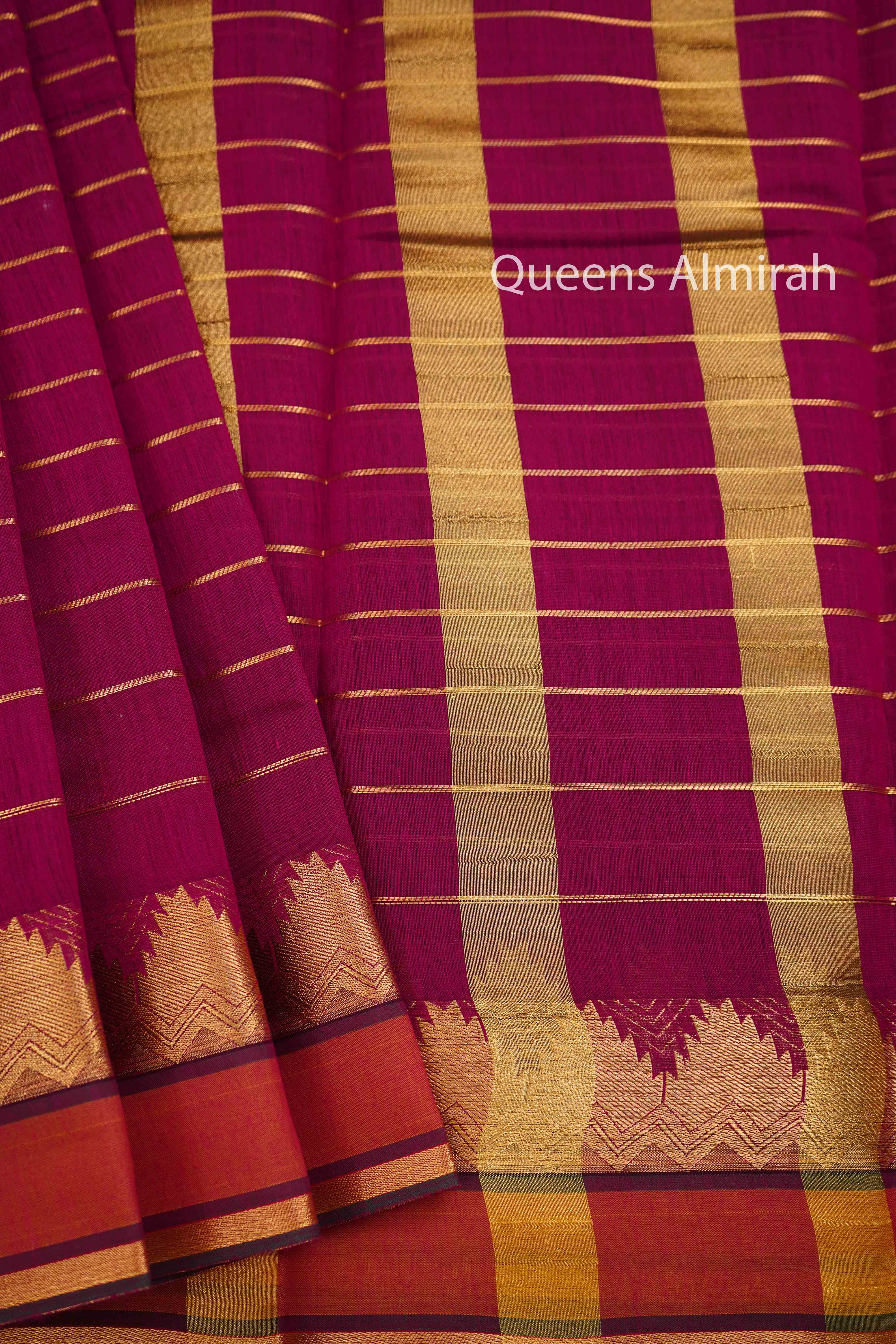 WINE RED PUURE SILK COTTON SAREE - Queens Jewel Emporium