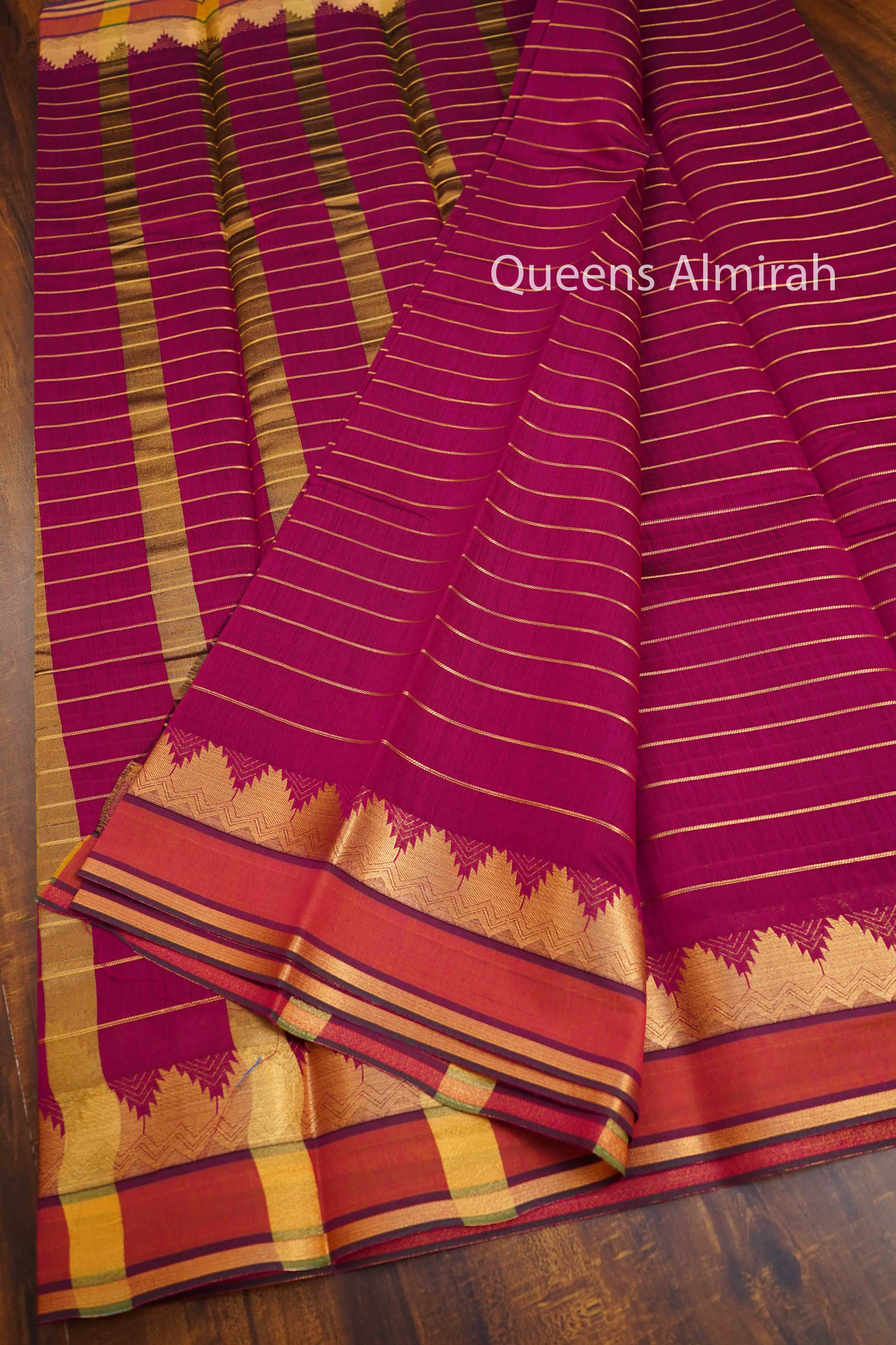 WINE RED PUURE SILK COTTON SAREE - Queens Jewel Emporium