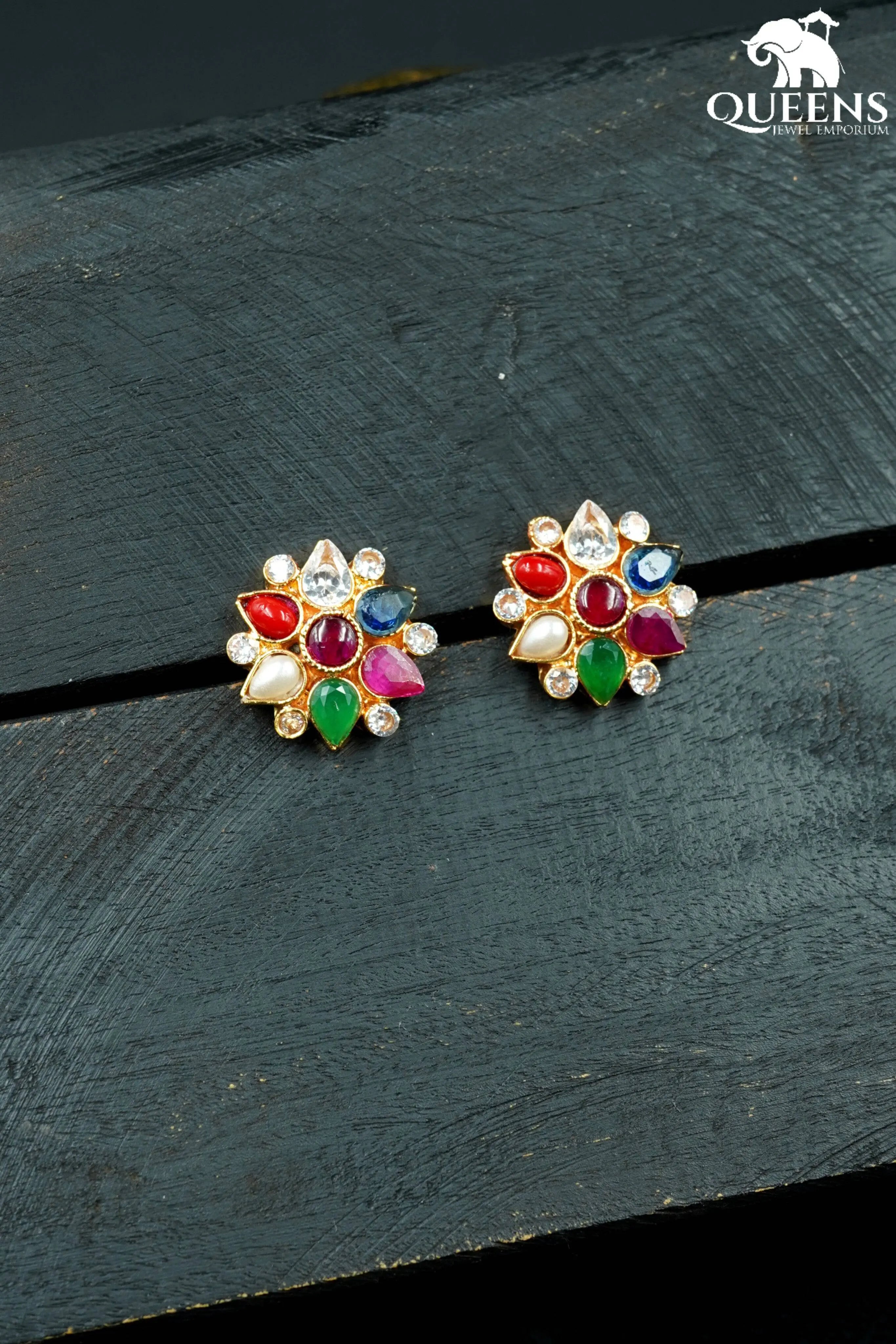 YAMUNA NAVARATNA EARRINGS - Queens Jewel Emporium