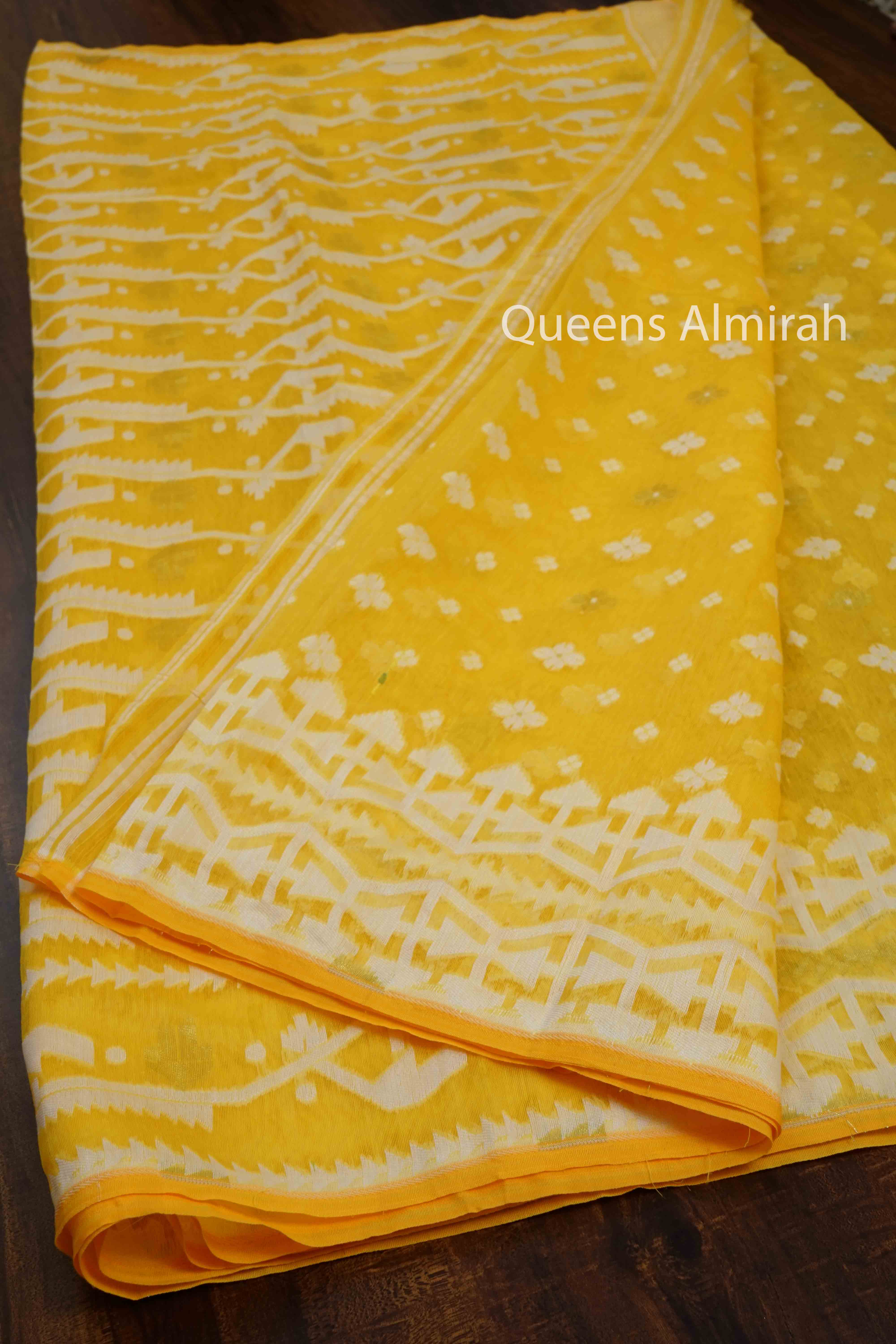 YELLOW JAMDANI COTTON SAREE - Queens Jewel Emporium