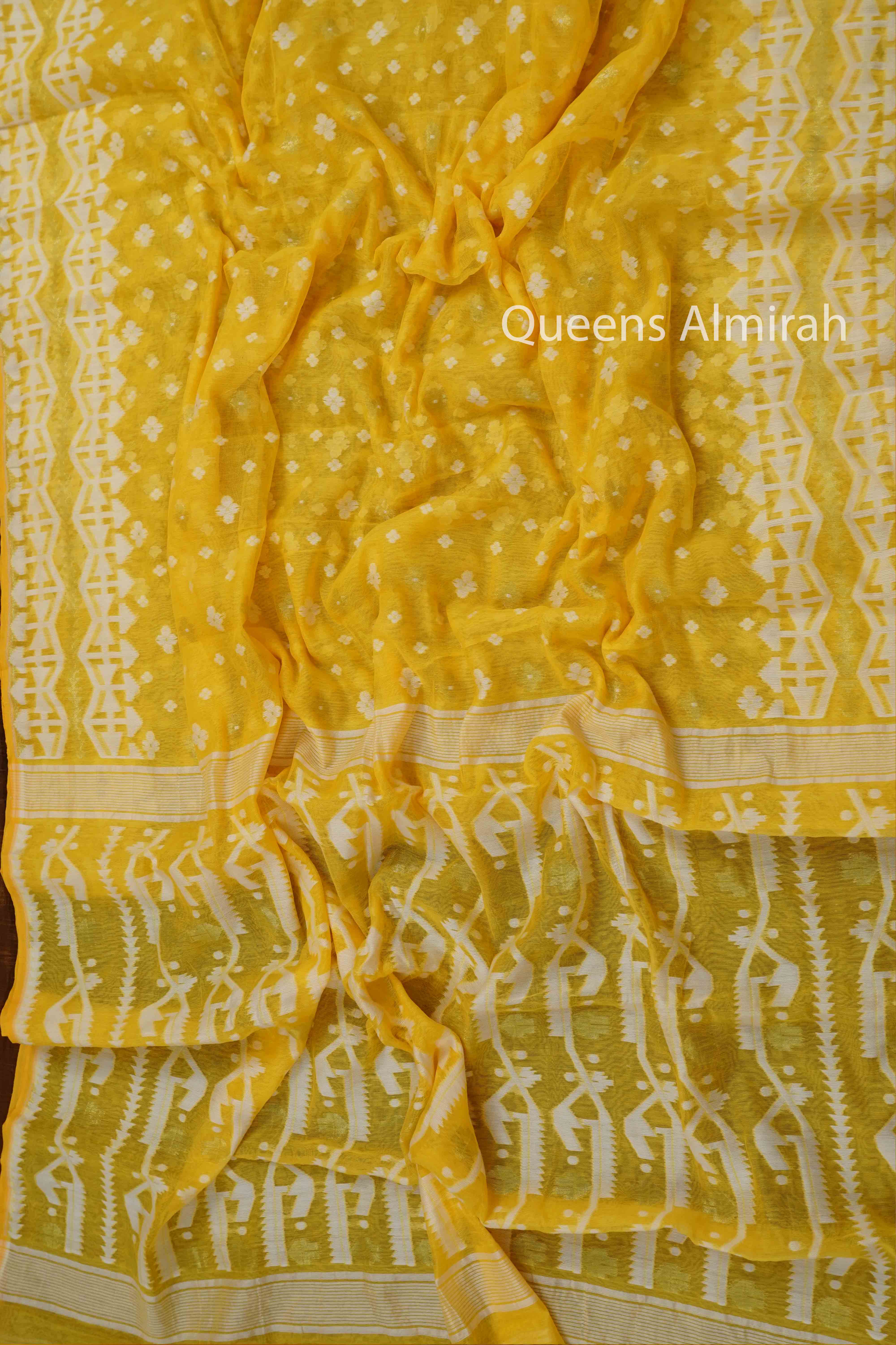 YELLOW JAMDANI COTTON SAREE - Queens Jewel Emporium