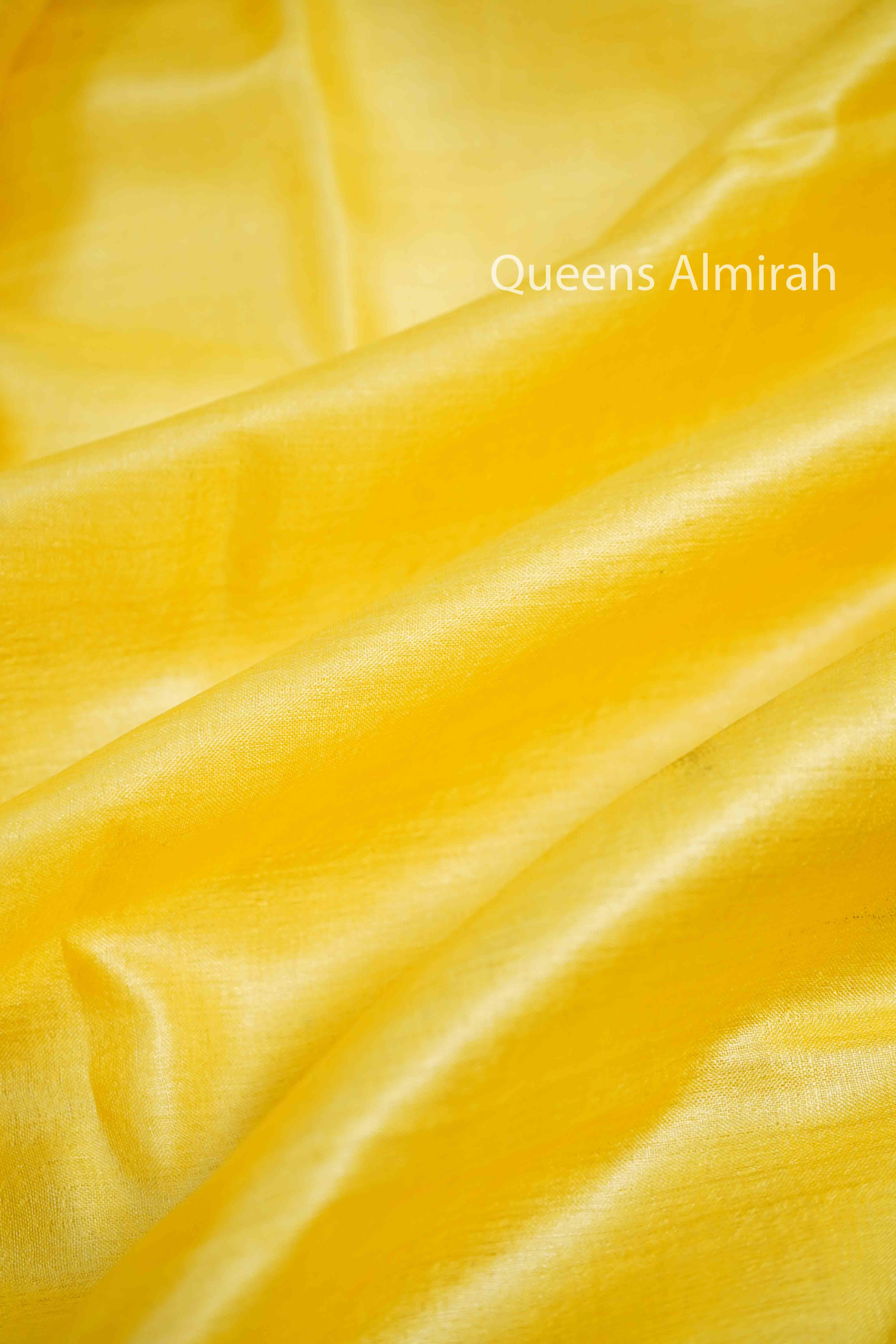 YELLOW MADHUBANI HAND PAINTED PURE TUSSAR SILK SAREE 2 - Queens Jewel Emporium