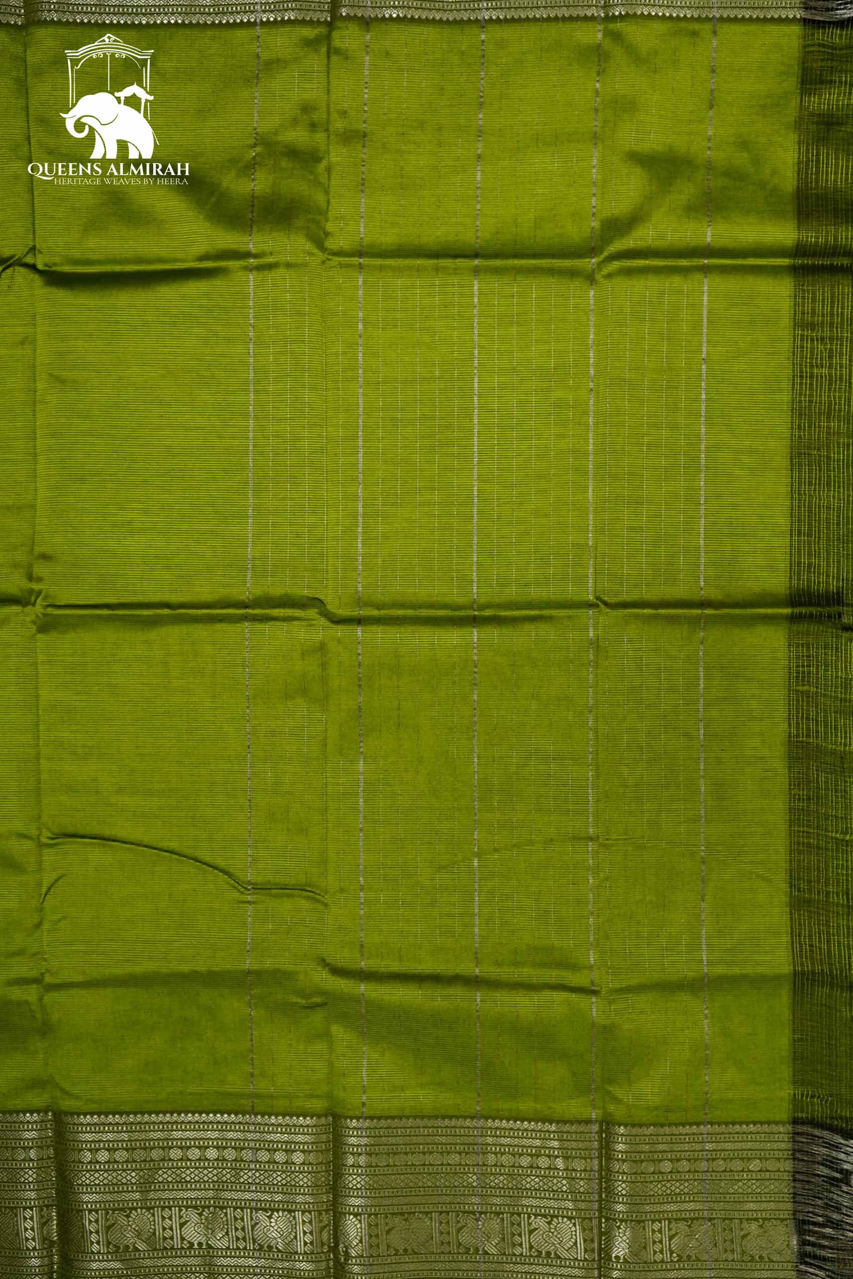 YELLOWISH GREEN WITH WOVEN BORDER MANGALGIRI SAREE - Queens Jewel Emporium