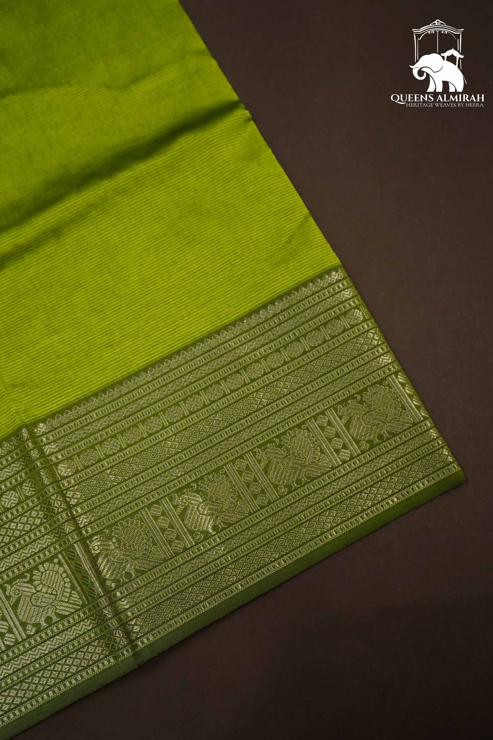 YELLOWISH GREEN WITH WOVEN BORDER MANGALGIRI SAREE - Queens Jewel Emporium