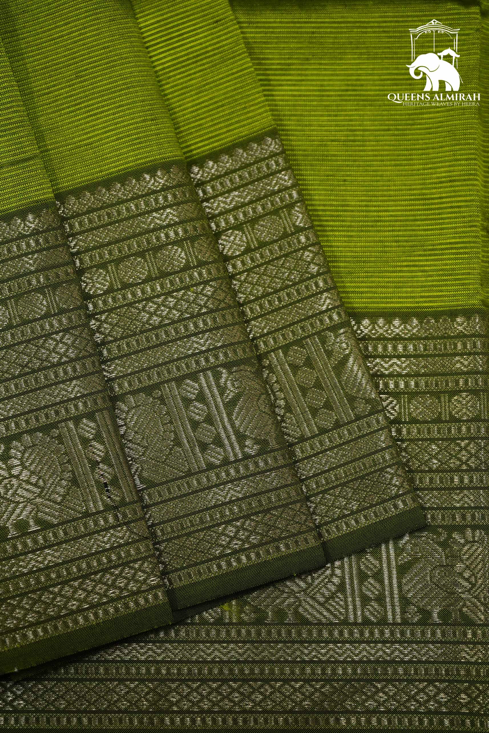 YELLOWISH GREEN WITH WOVEN BORDER MANGALGIRI SAREE - Queens Jewel Emporium