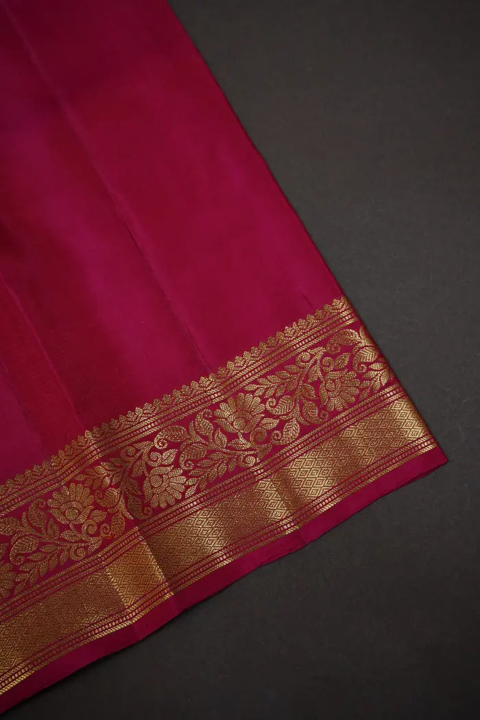 YELLOWISH ORANGE WITH ROSE BUD CHERRY PURE KANCHIVARAM SILK SAREE - Queens Jewel Emporium