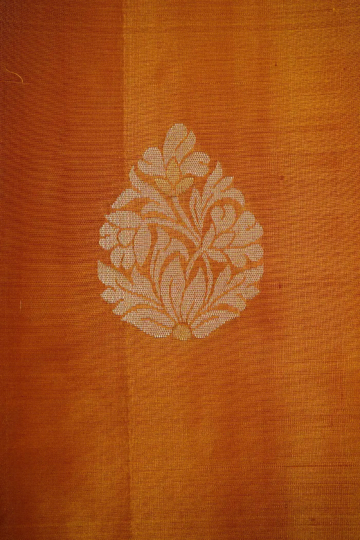 YELLOWISH ORANGE WITH ROSE BUD CHERRY PURE KANCHIVARAM SILK SAREE - Queens Jewel Emporium