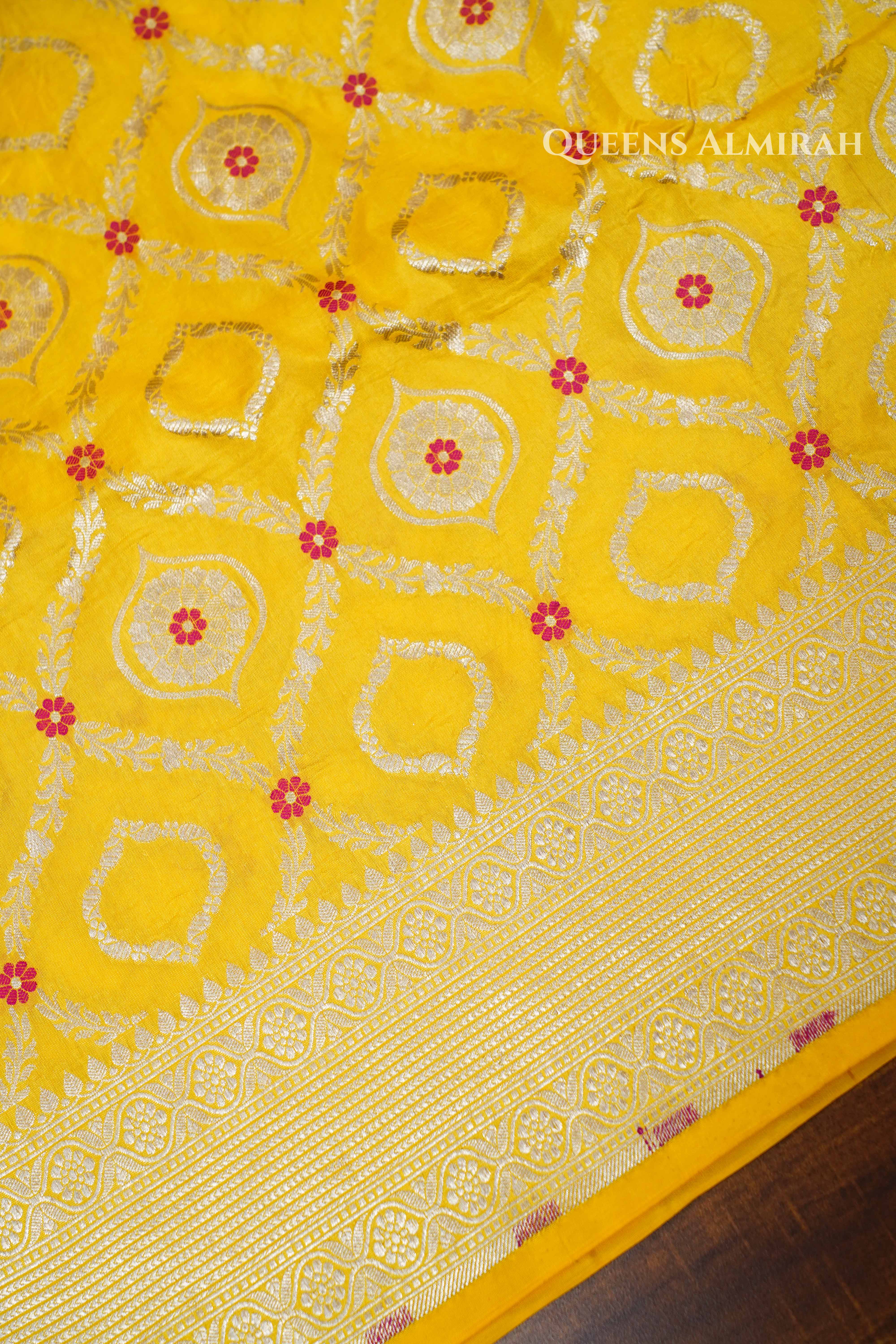 Yellow Banarasi Silk Saree QUEENS ALMIRAH
