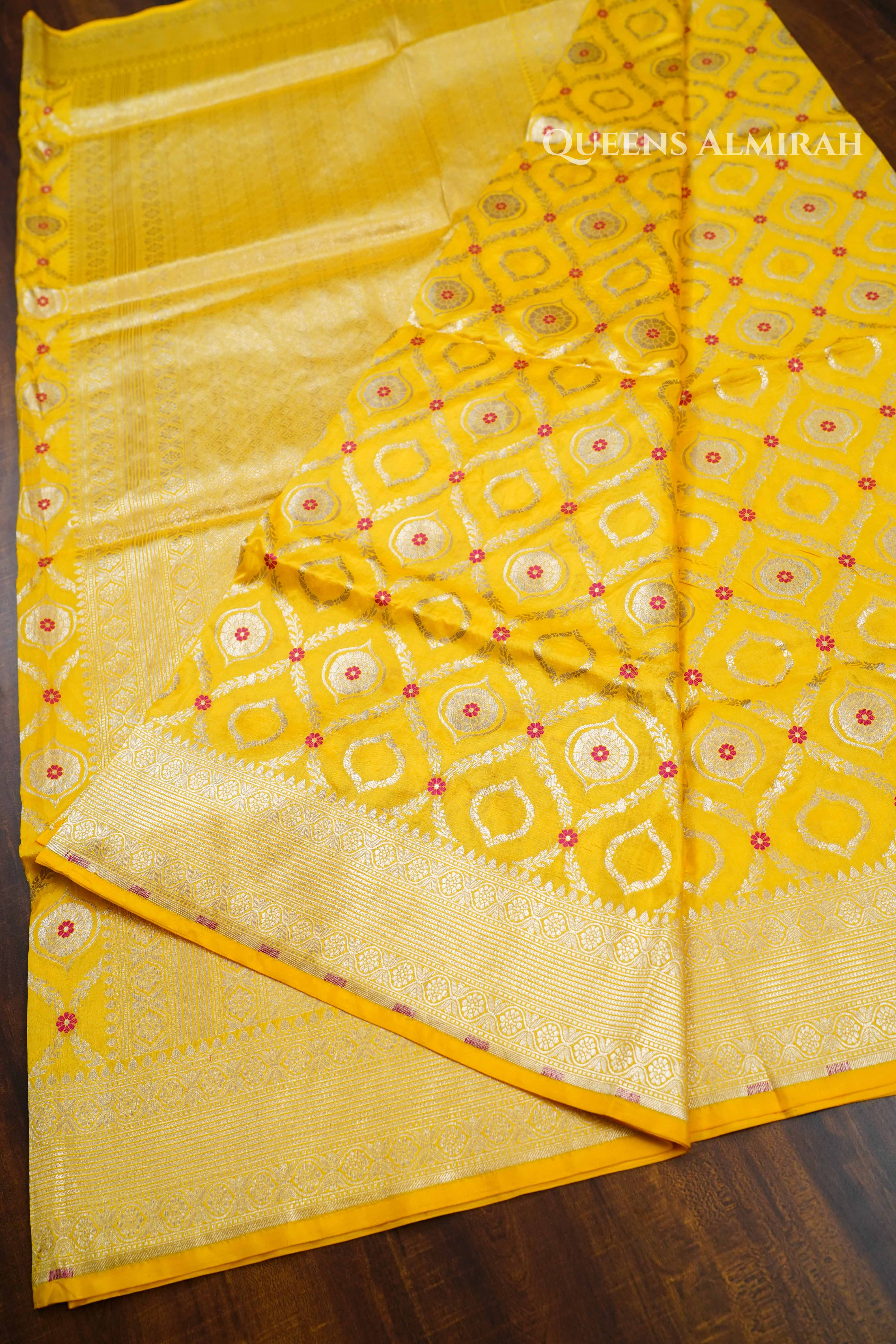 Yellow Banarasi Silk Saree QUEENS ALMIRAH