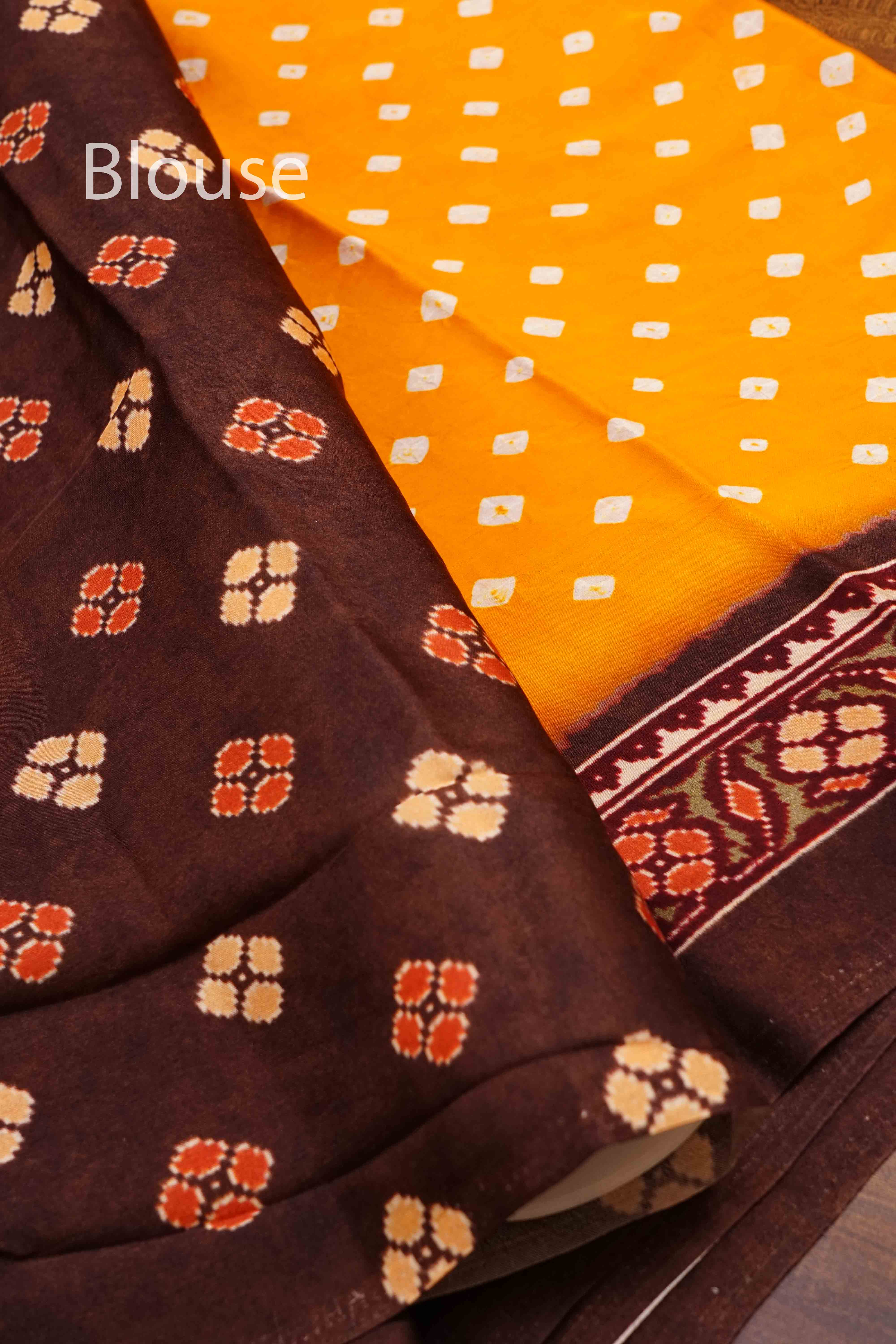 YELLOW ORANGE WITH DEEP OAK MODAL SILK SAREE - Queens Jewel Emporium