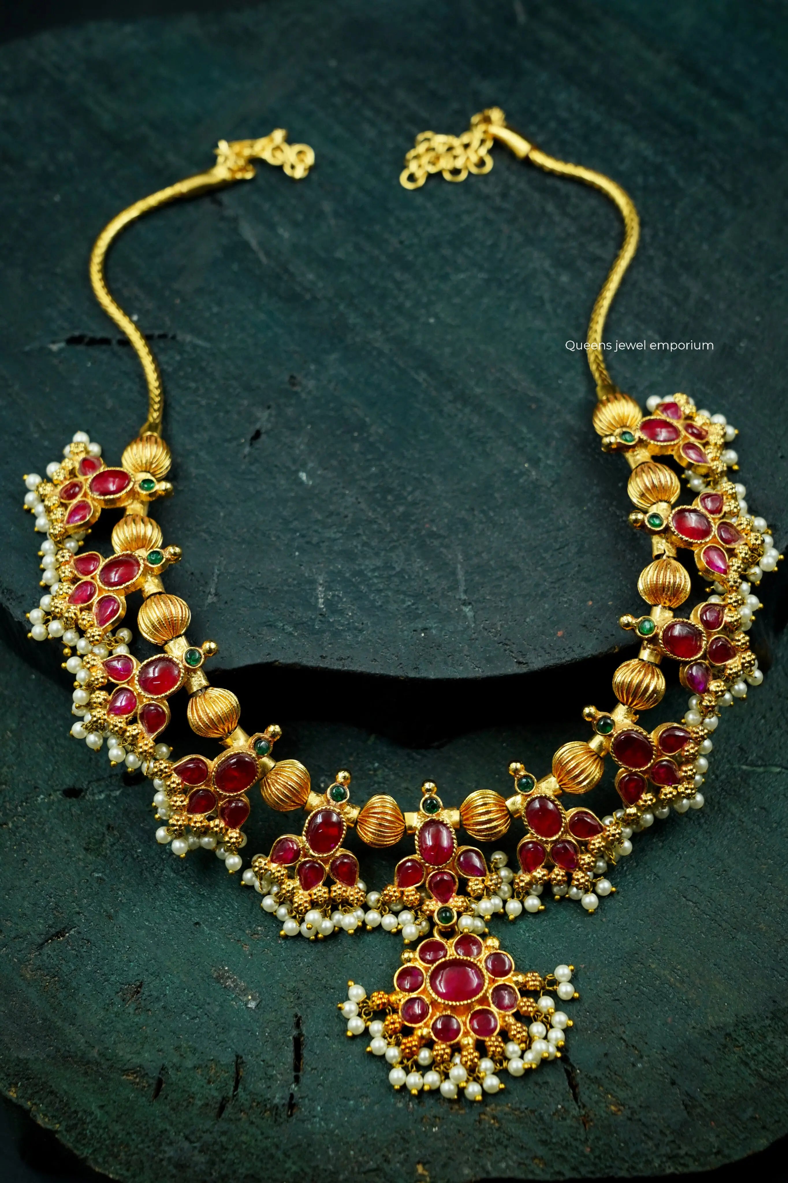 South indian floral haram-Gold plated traditional gutta pusalu