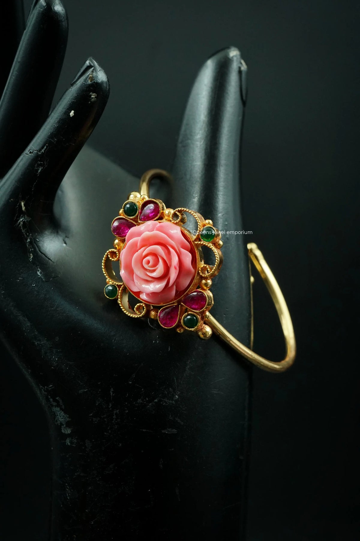 Floral kemp stone bangle-Traditional rose kada