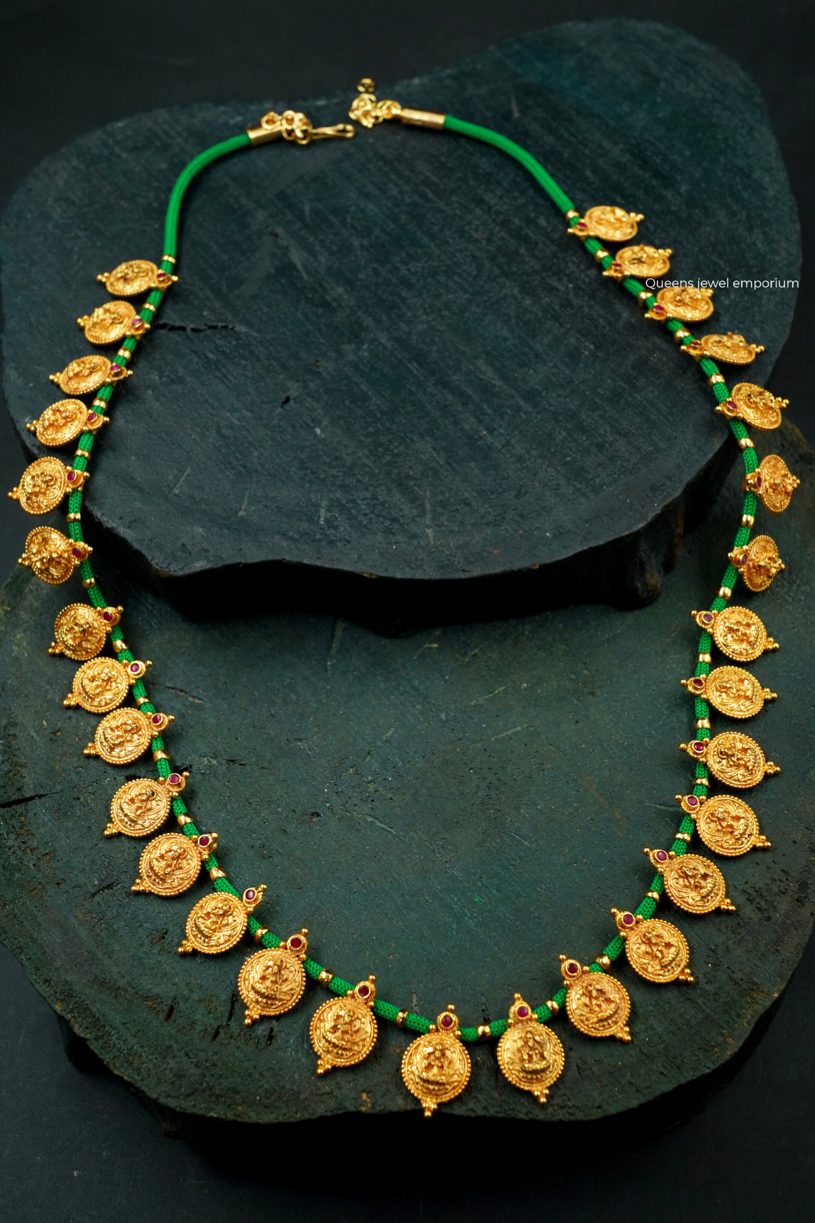 Gold plated kasu haram-Lakshmi motif kasu haram