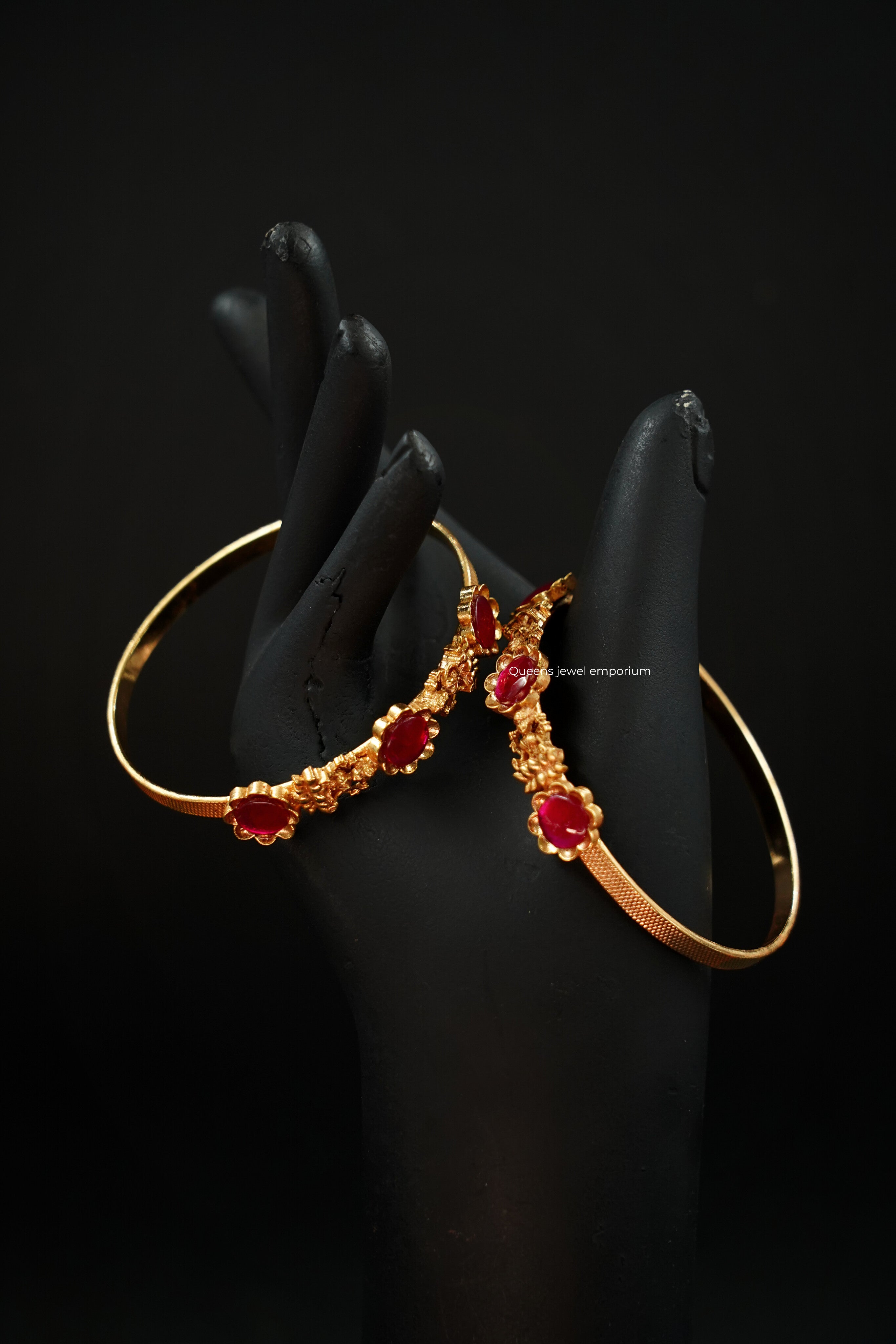 Lakshmi motif red stone bangles-Traditional red stone bangles