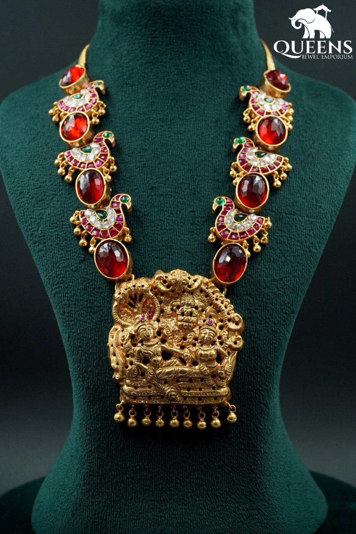Ranganathar pendant nagas haram-Red oval zircon haram