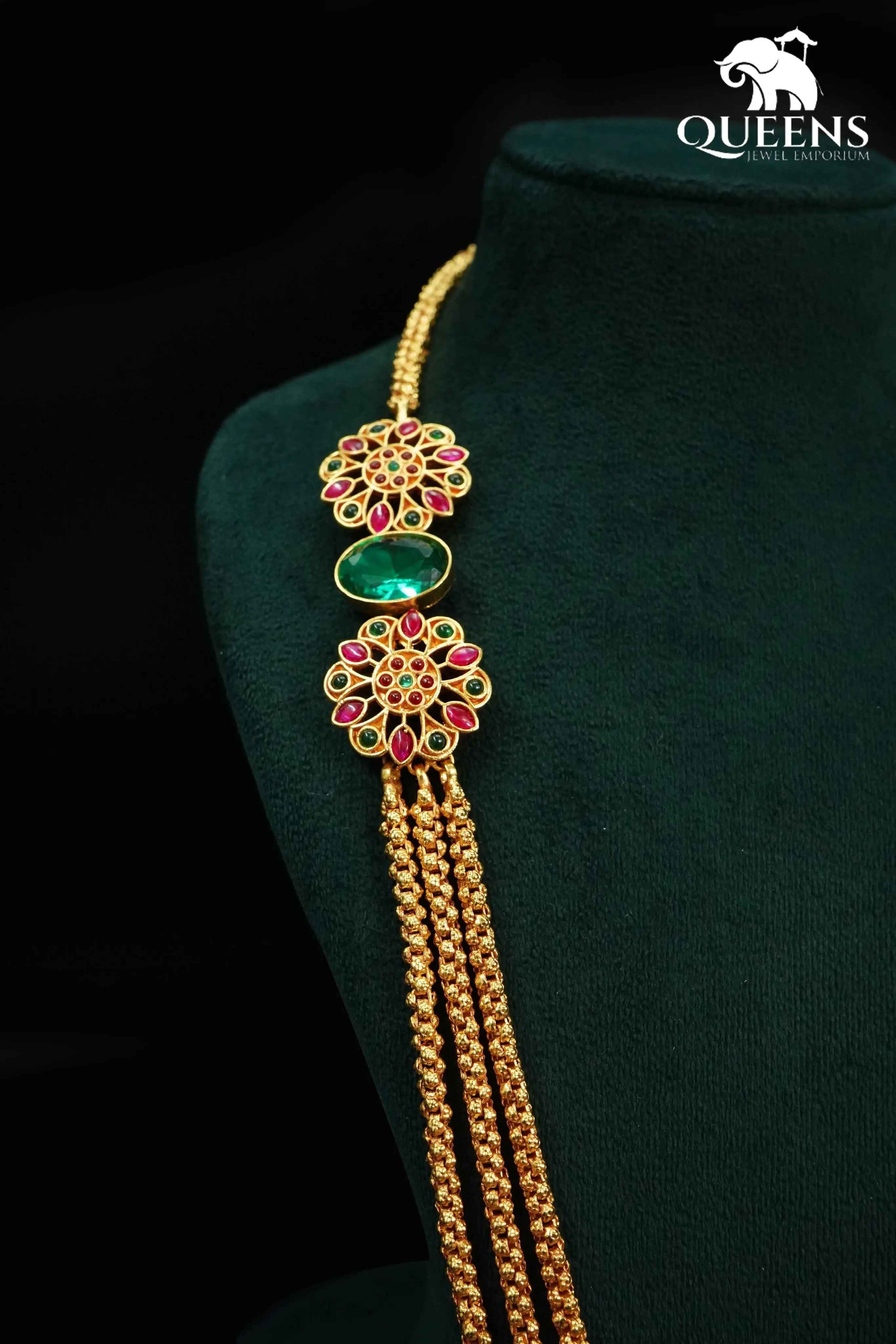Sea green stones-Floral designed haram