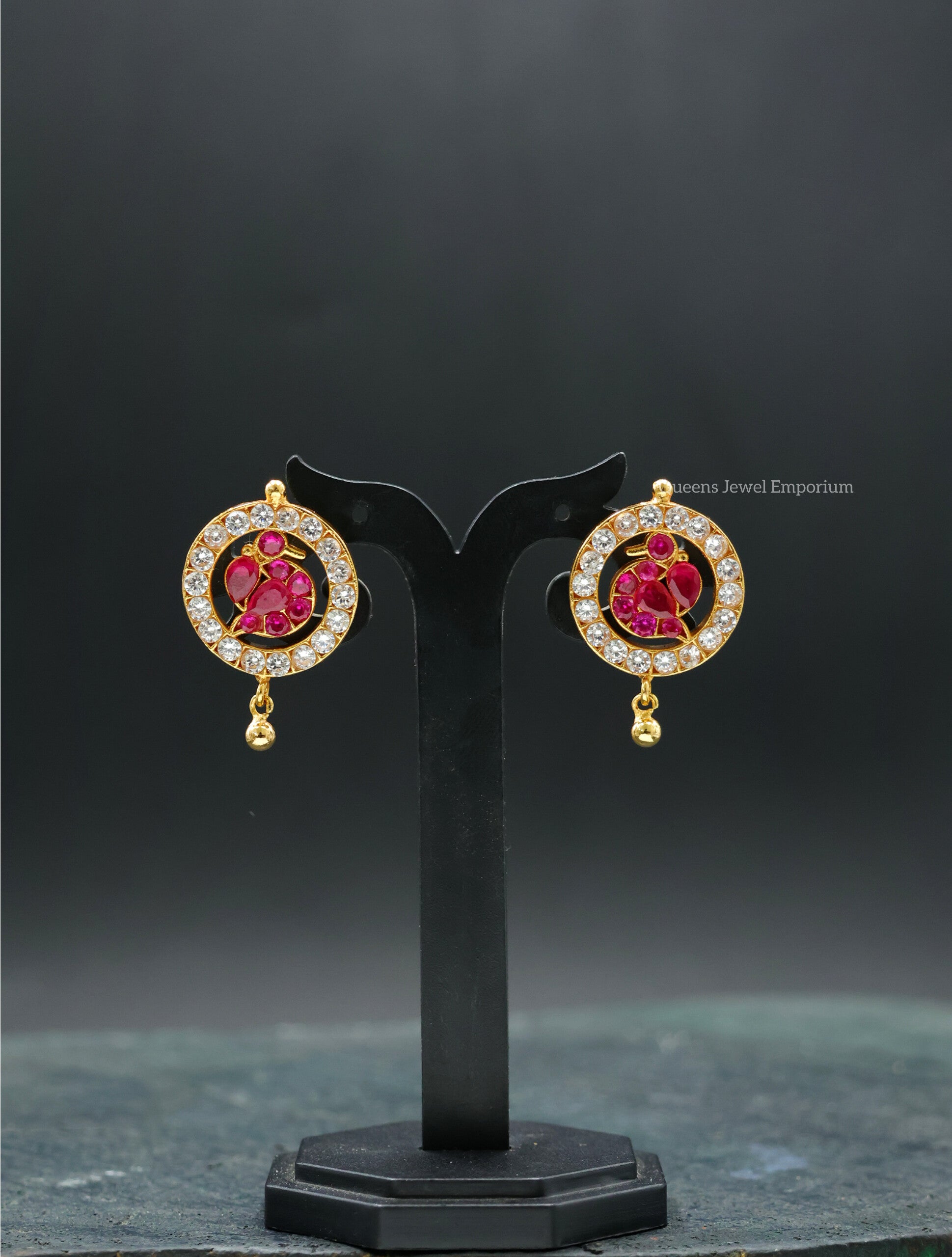 Stud with annam motif-Earrings with white zircon stone