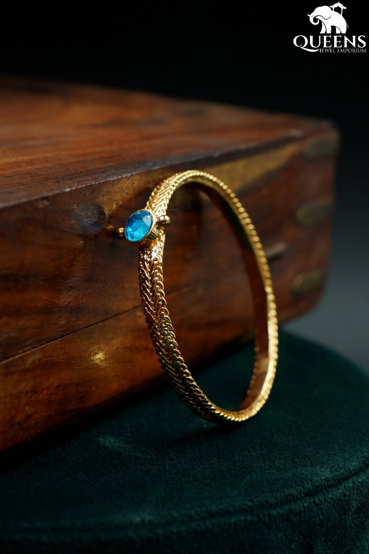 Blue kemp stone kada-South indian nagas kada