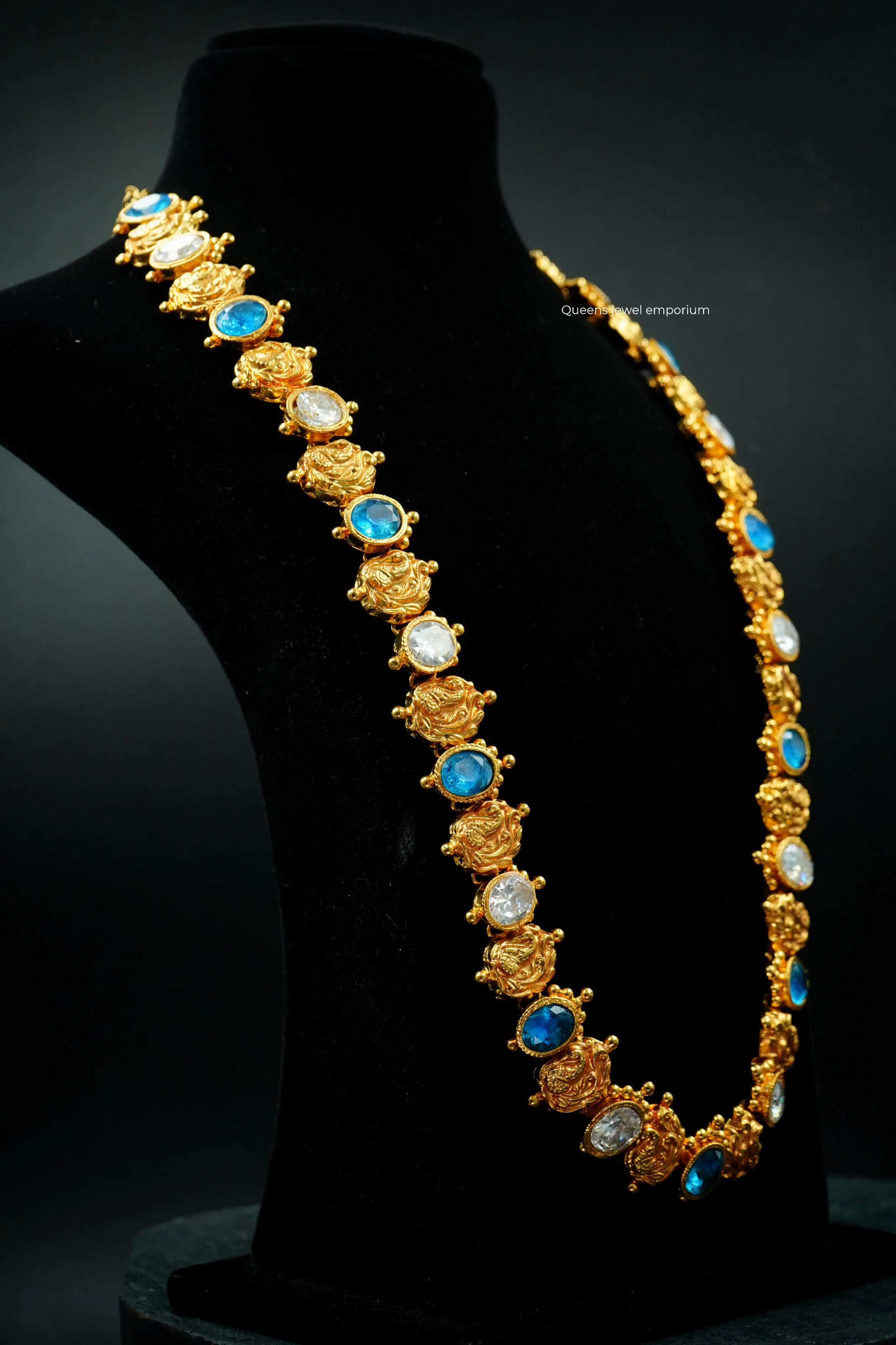Aqua blue stone haram-Traditional nagas zircon jewellery