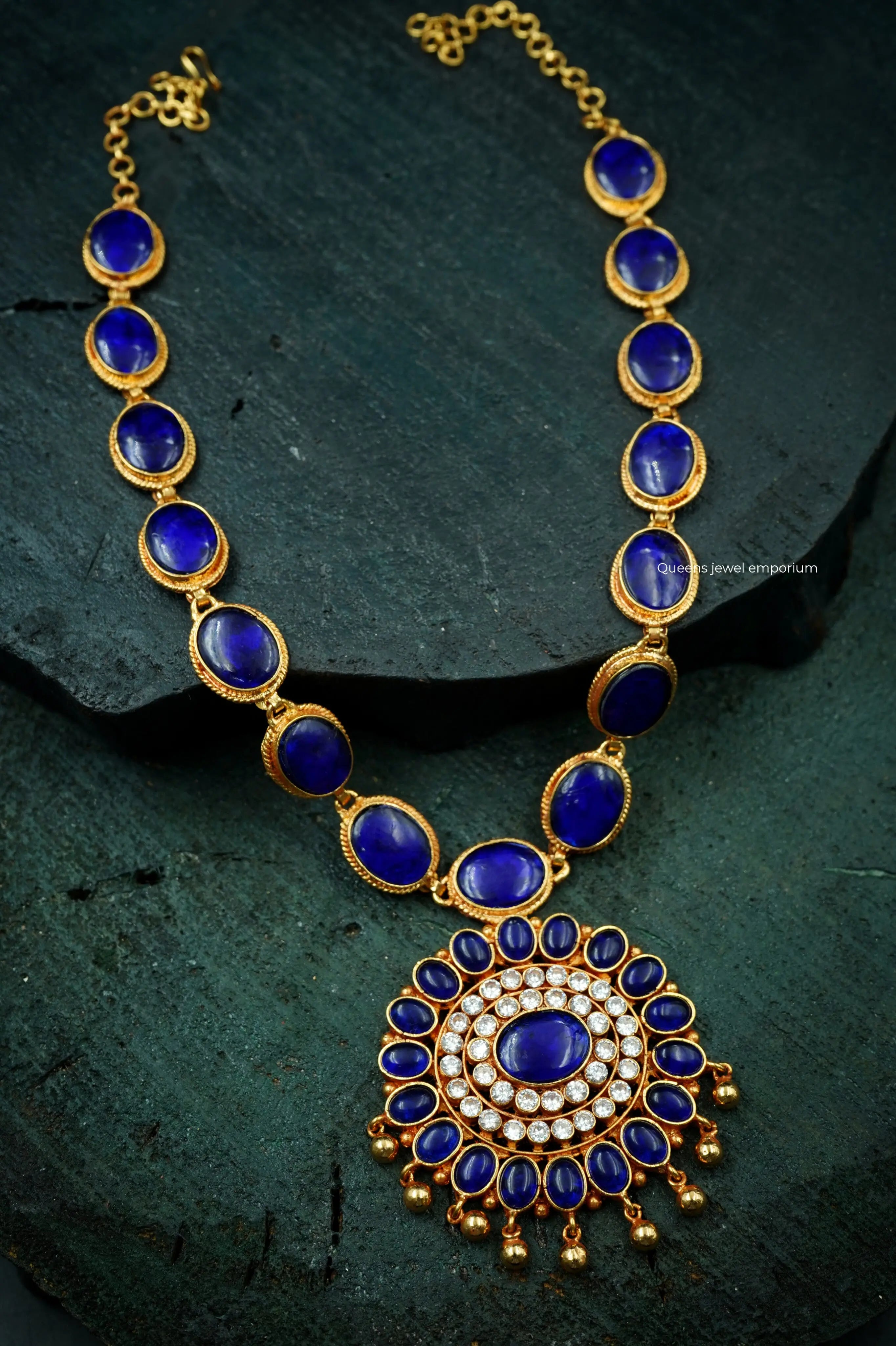 Flower design-Haram with ink blue color stones