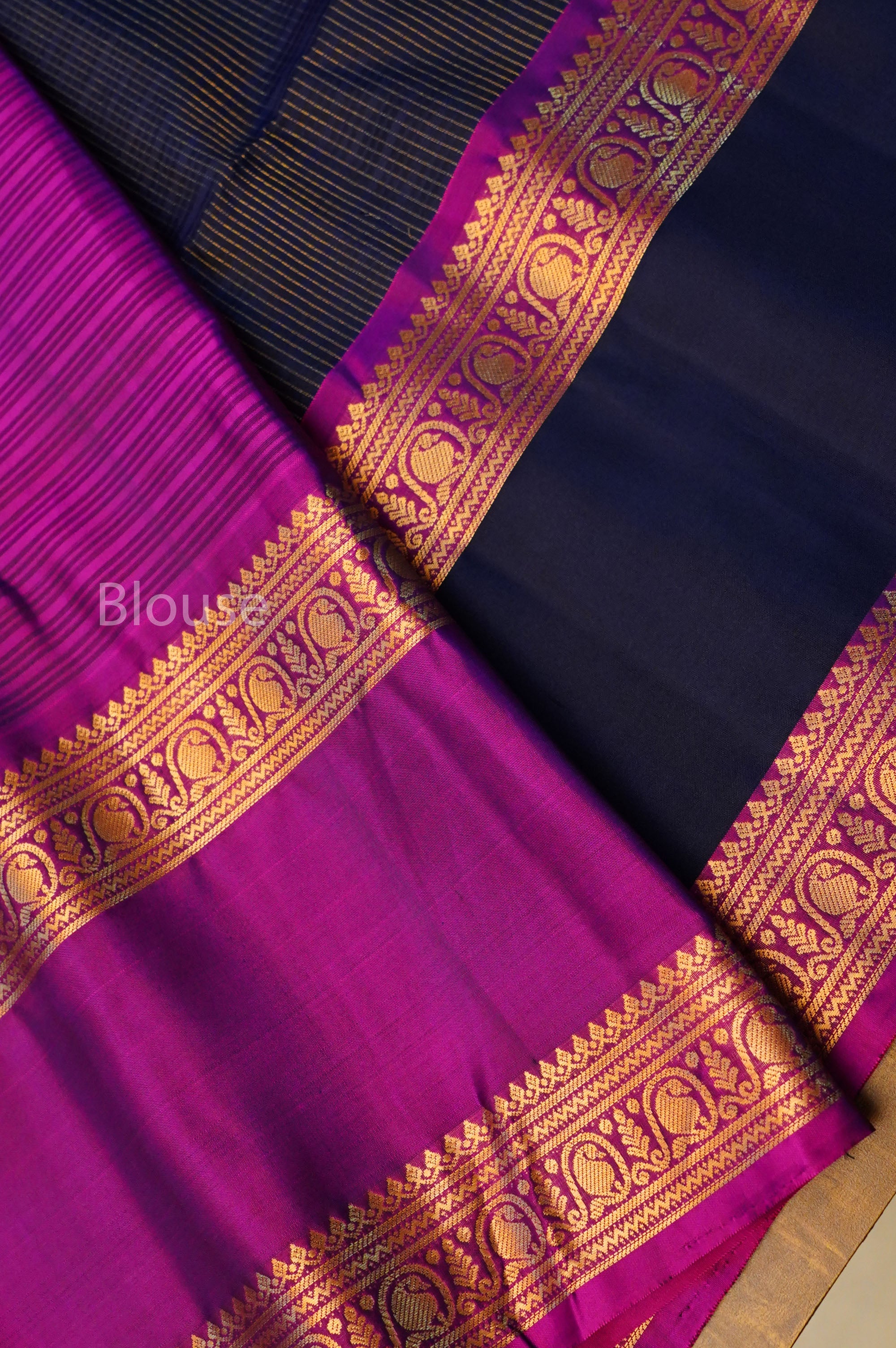 Navy Blue With Purple Payadi Pure Soft Silk Saree