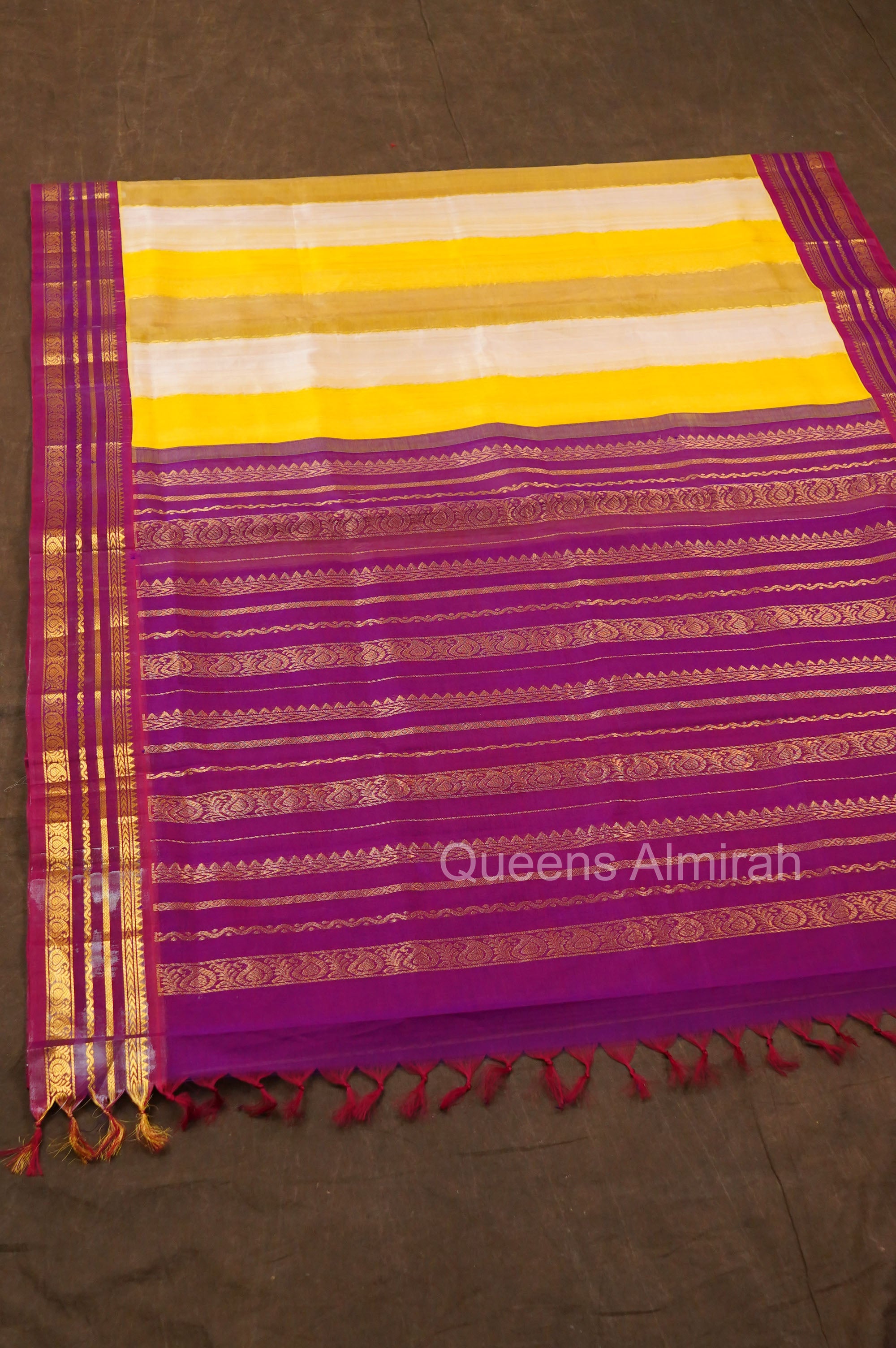 Multi Color With Varisapet Purple Border Pure Silk Cotton Saree