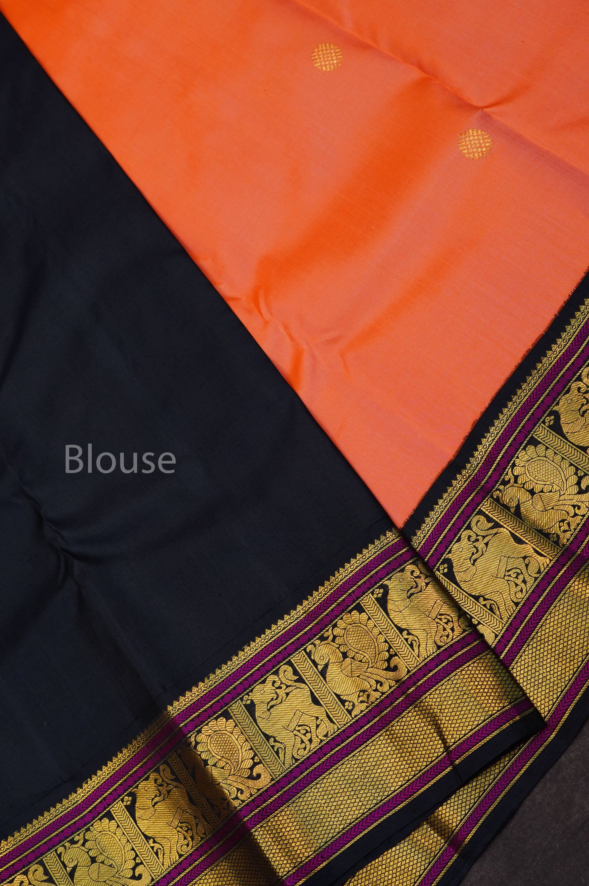 Peach Orange Pure Kanchivaram Silk Saree