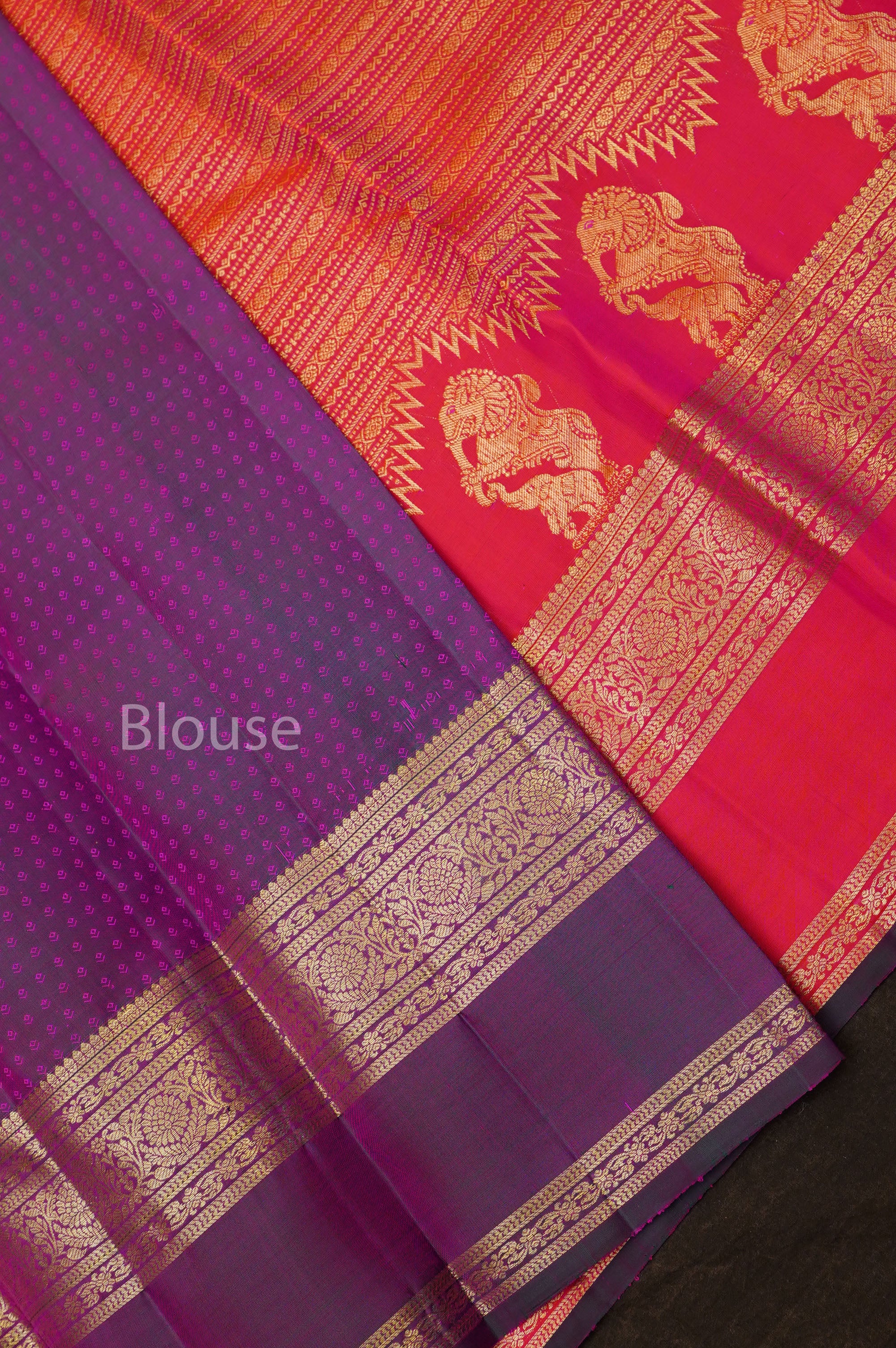 Coral Pink Brocade Pure Kanchivaram Silk Saree